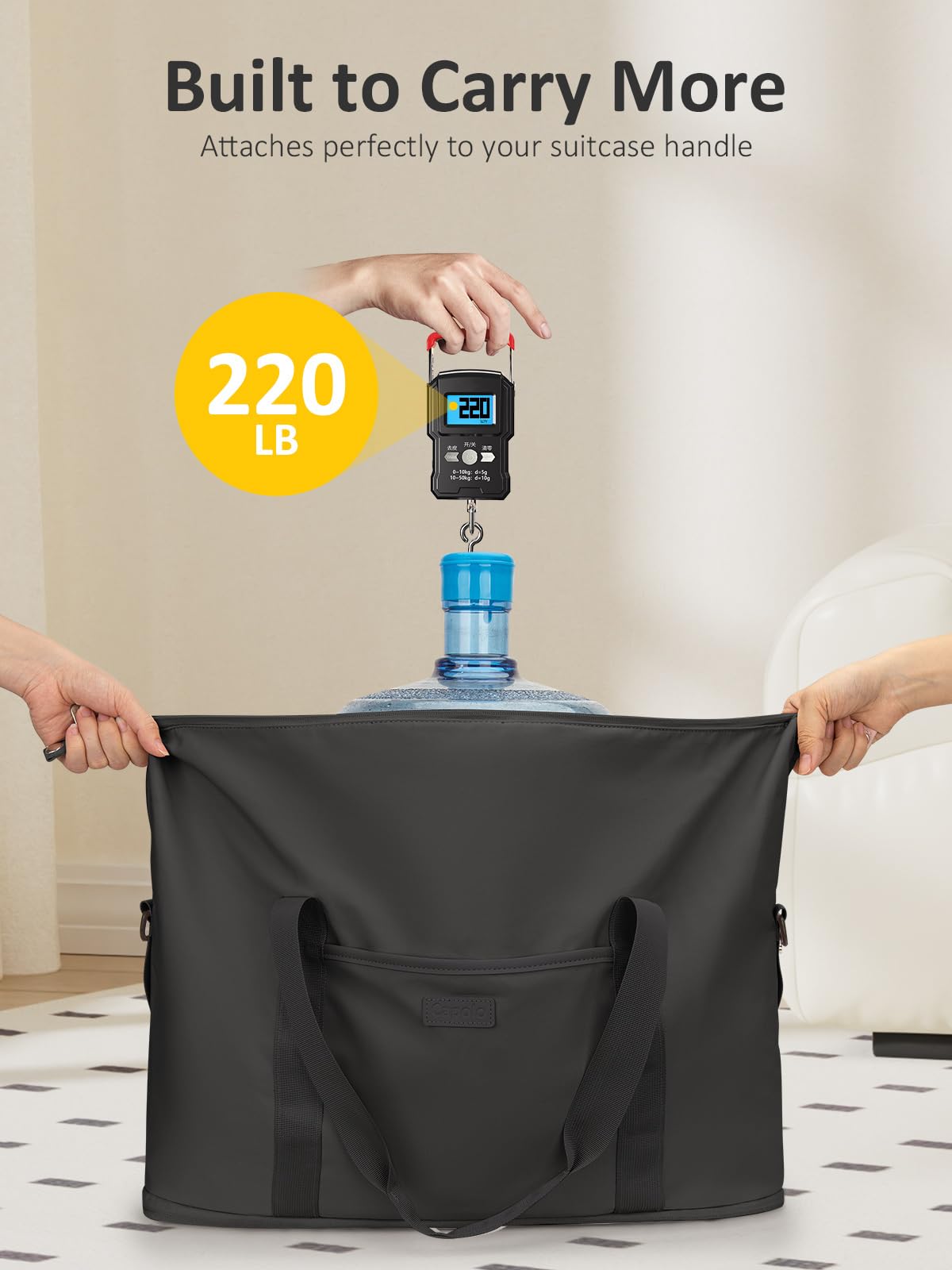 Expandable Waterproof Travel Duffle Bag – Black