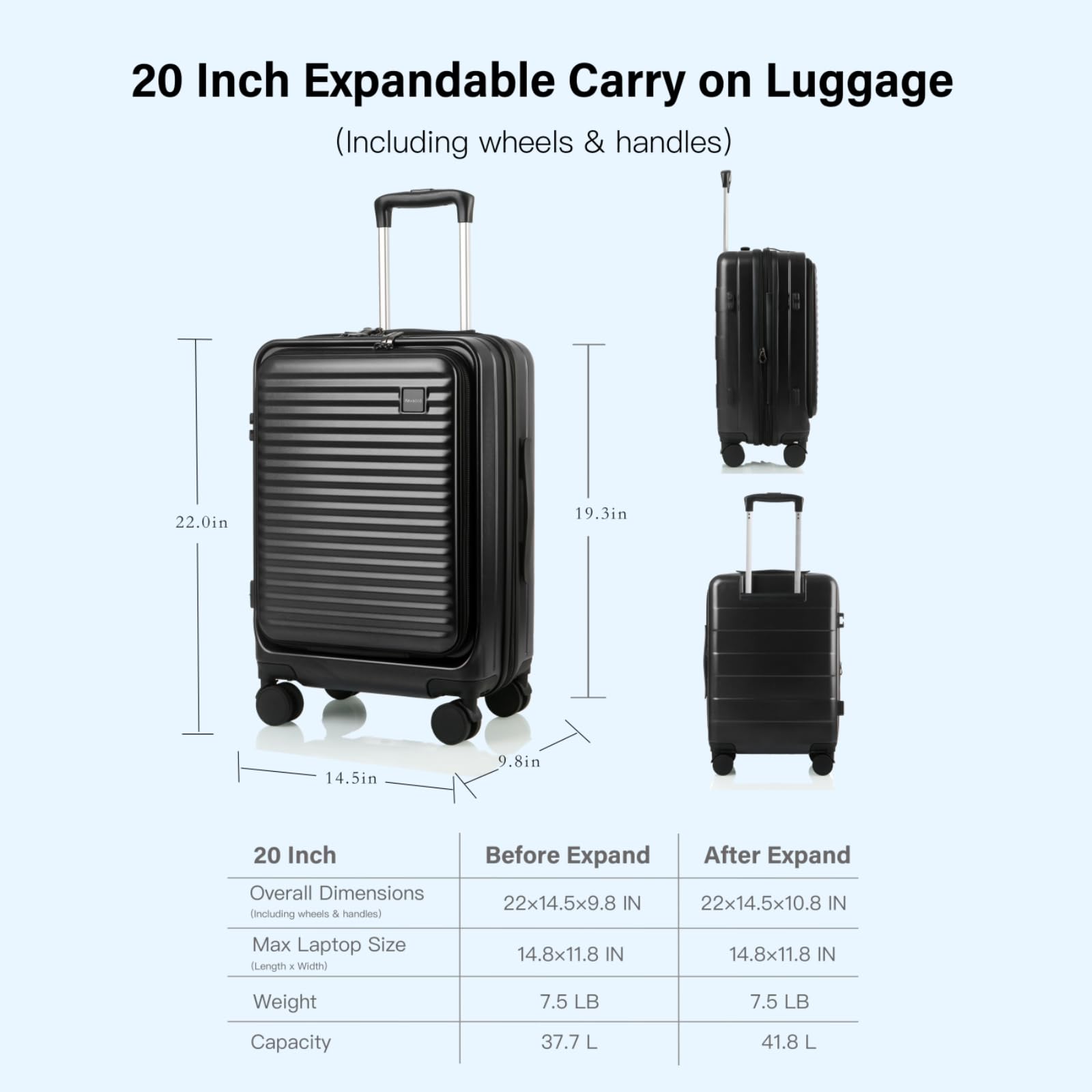 20" Expandable Carry-On Luggage with TSA Lock