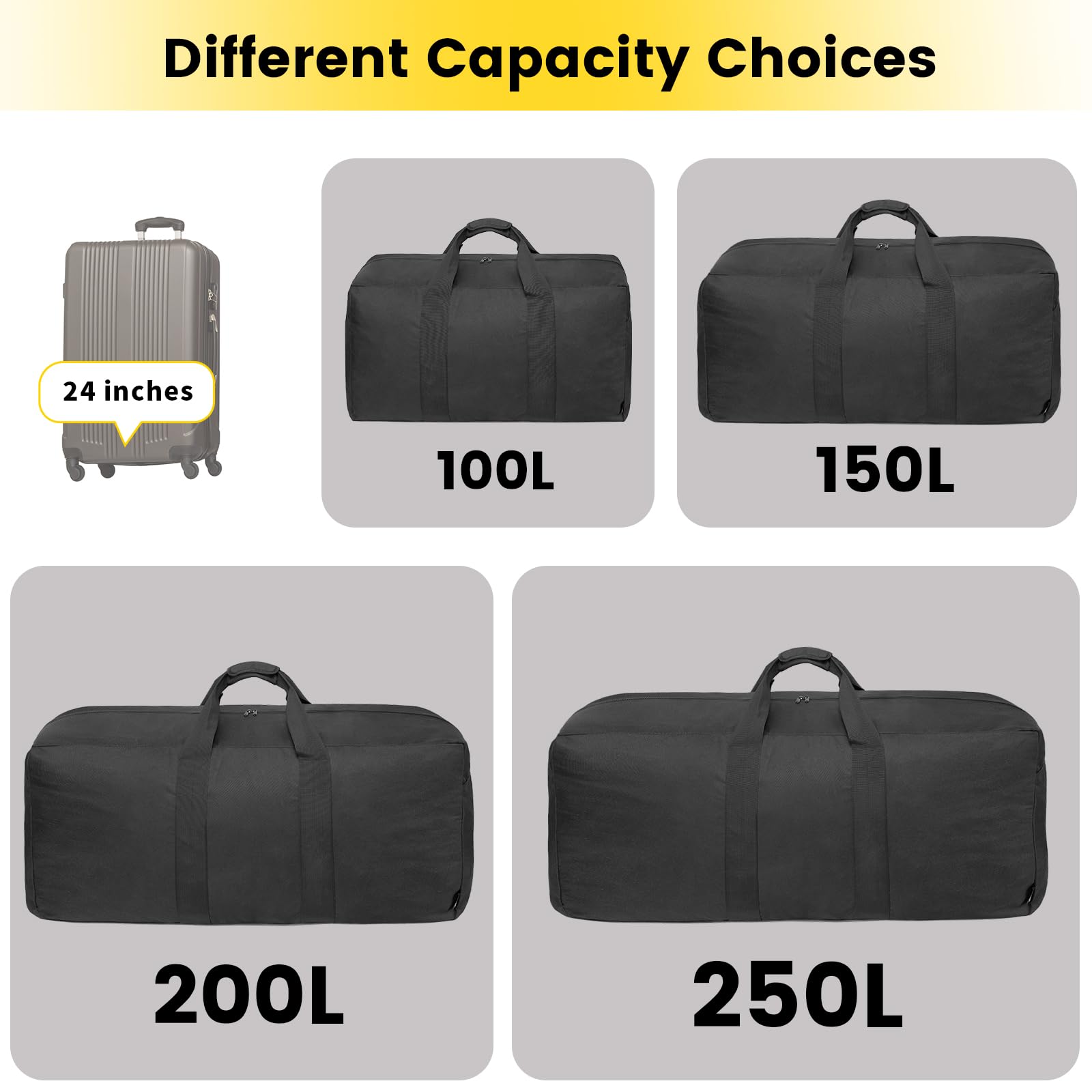 100L Foldable Travel Duffle Bag – Black