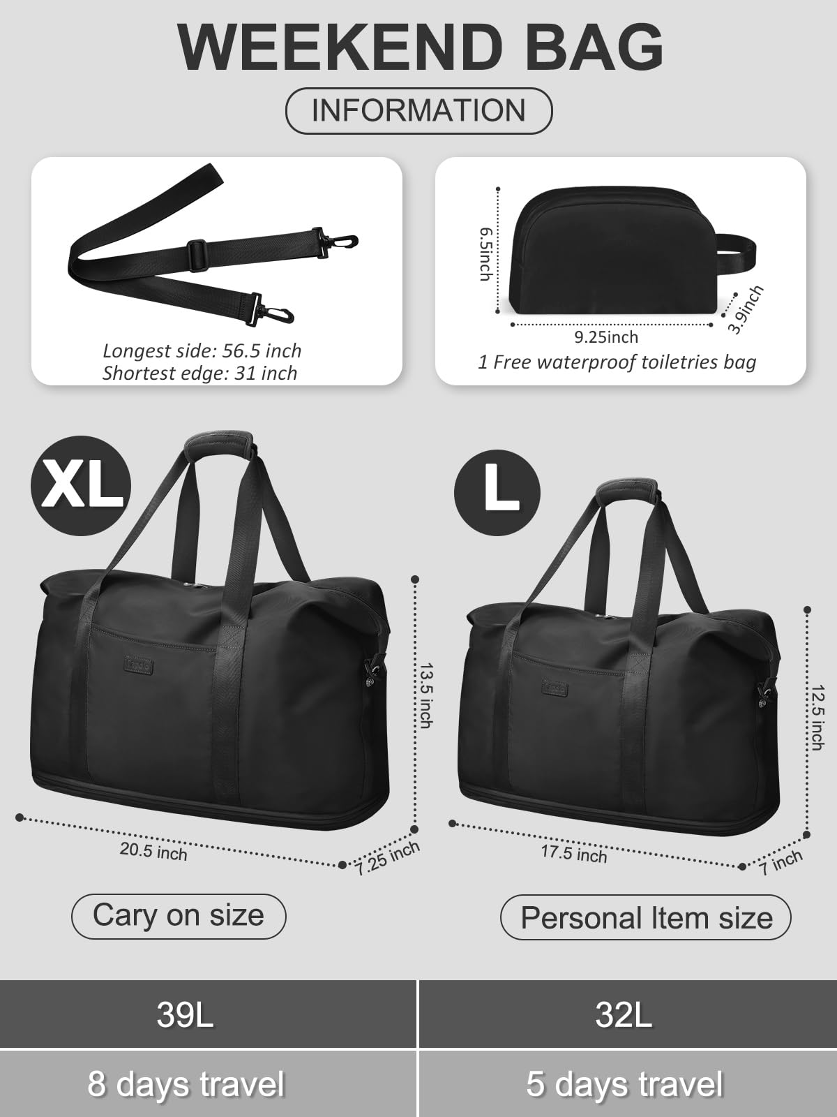 Expandable Waterproof Travel Duffle Bag – Black