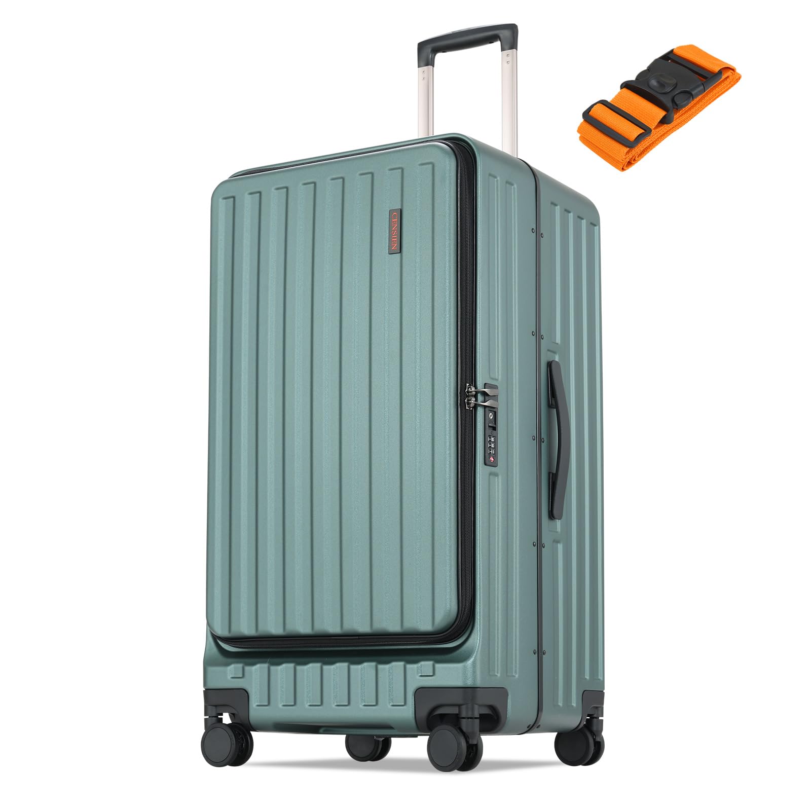 CENSIEN 29 Inc Checked Luggage, Trunk Luggage with Spinner Wheels, Lightweight ABS+PC Hard Shell Large Suitcase with Aluminum Frame, Top Opening, TSA Lock (Dark Black, 1PC)