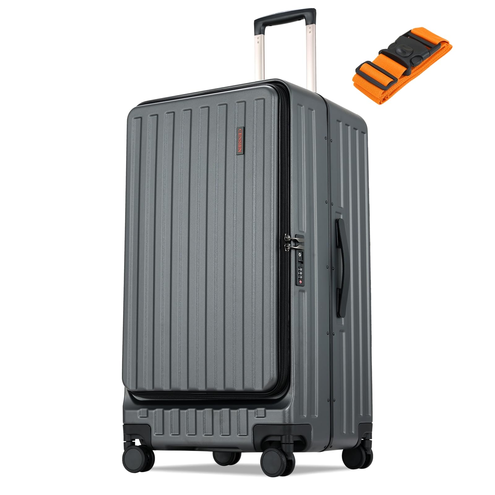 CENSIEN 29 Inc Checked Luggage, Trunk Luggage with Spinner Wheels, Lightweight ABS+PC Hard Shell Large Suitcase with Aluminum Frame, Top Opening, TSA Lock (Dark Black, 1PC)