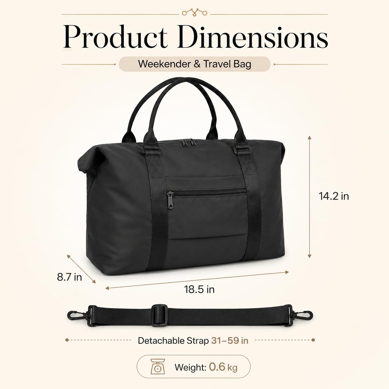 Weekender Travel Duffle Bag – Black
