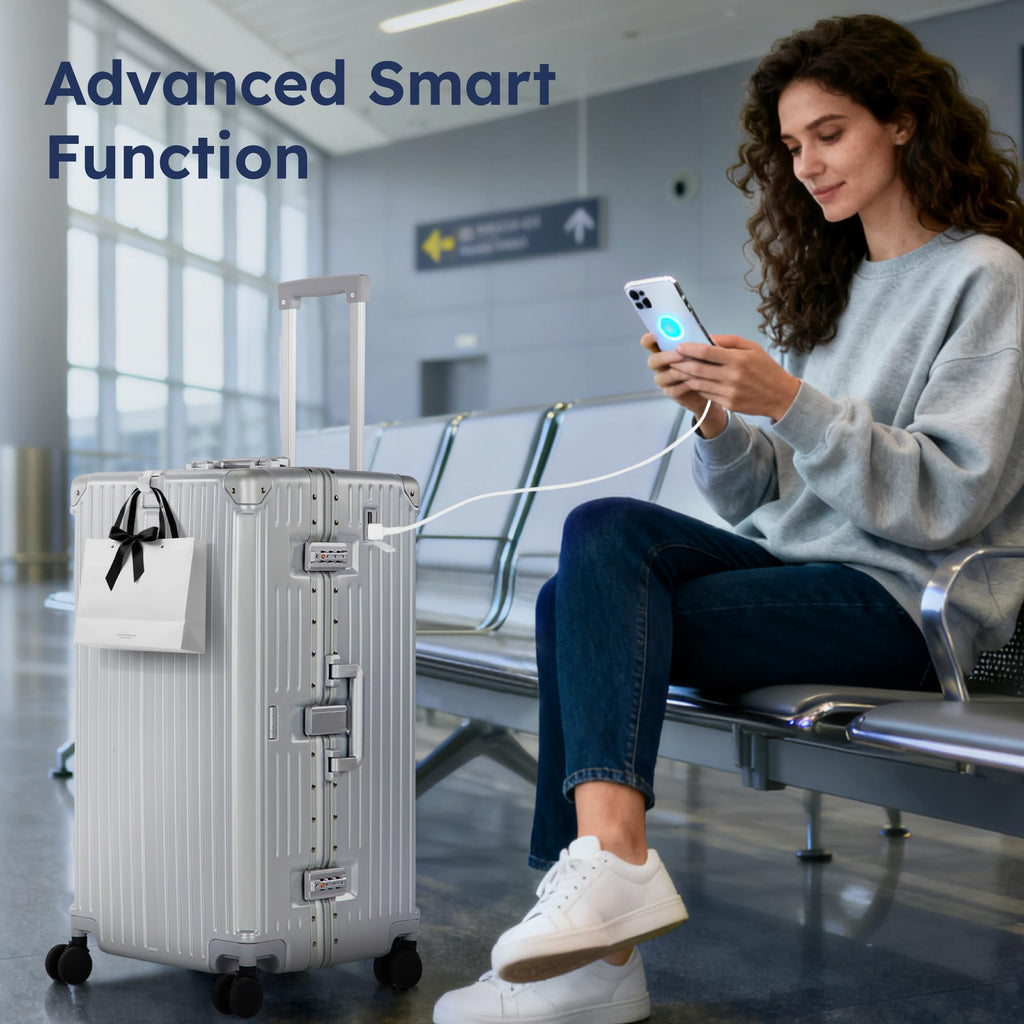 28" Aluminum Frame Trunk Luggage – Silver