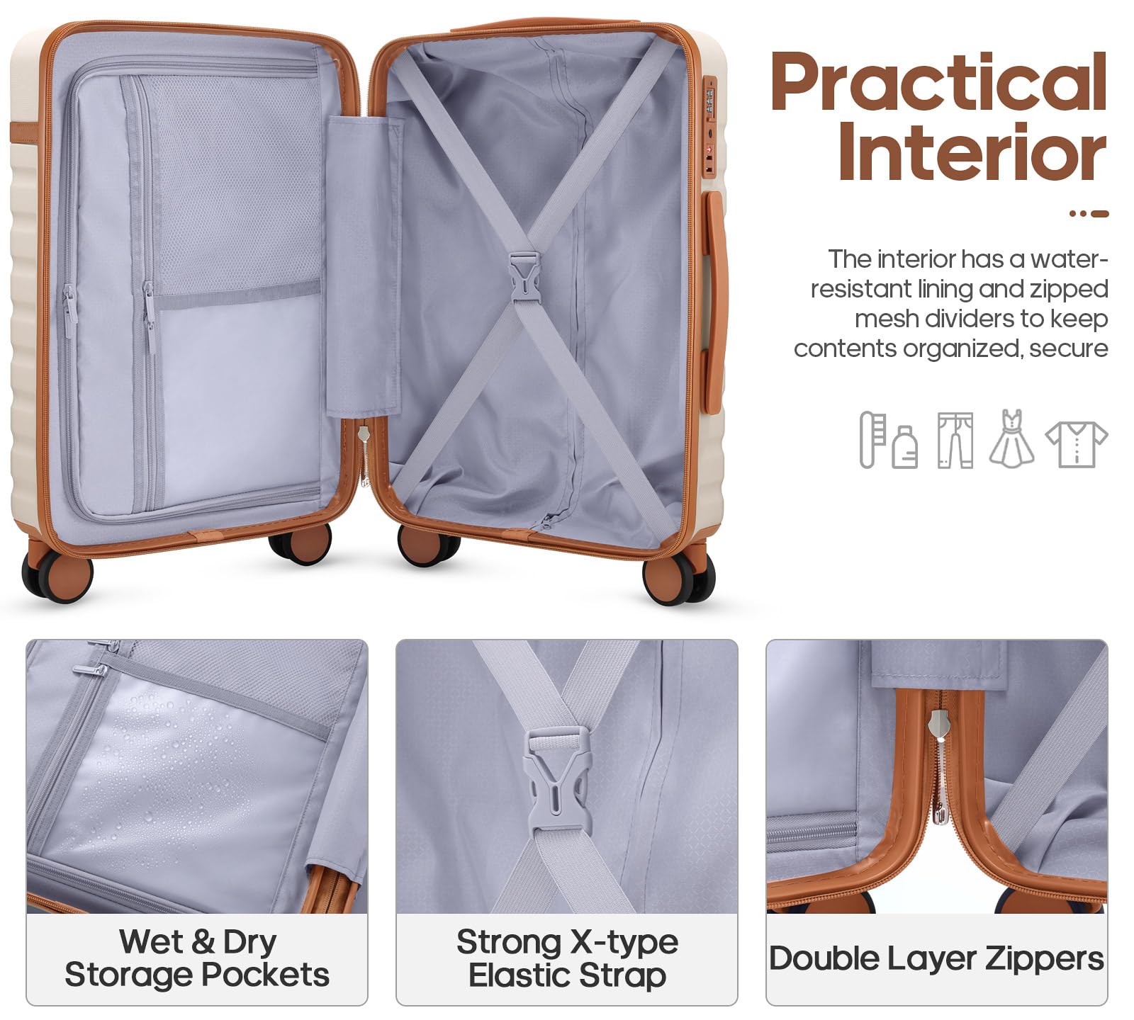 3-Piece Hardside Luggage Set – Beige