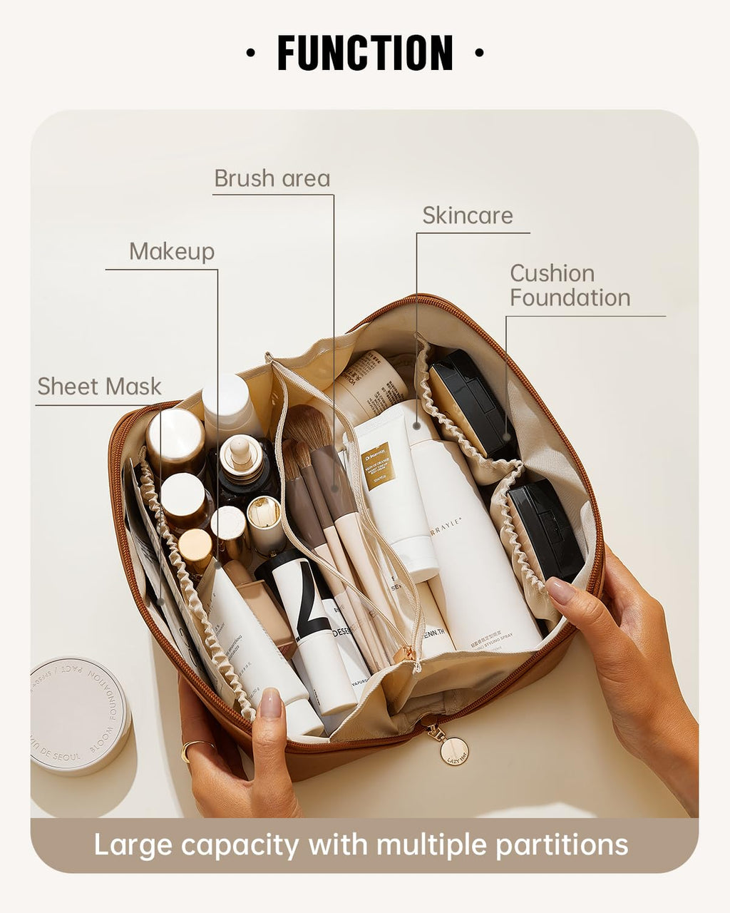 Large Cosmetic Travel Bag – Brown