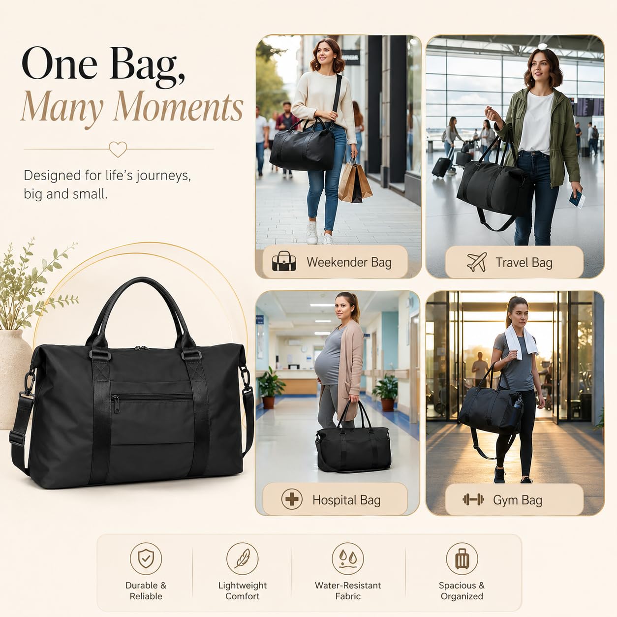 Weekender Travel Duffle Bag – Black