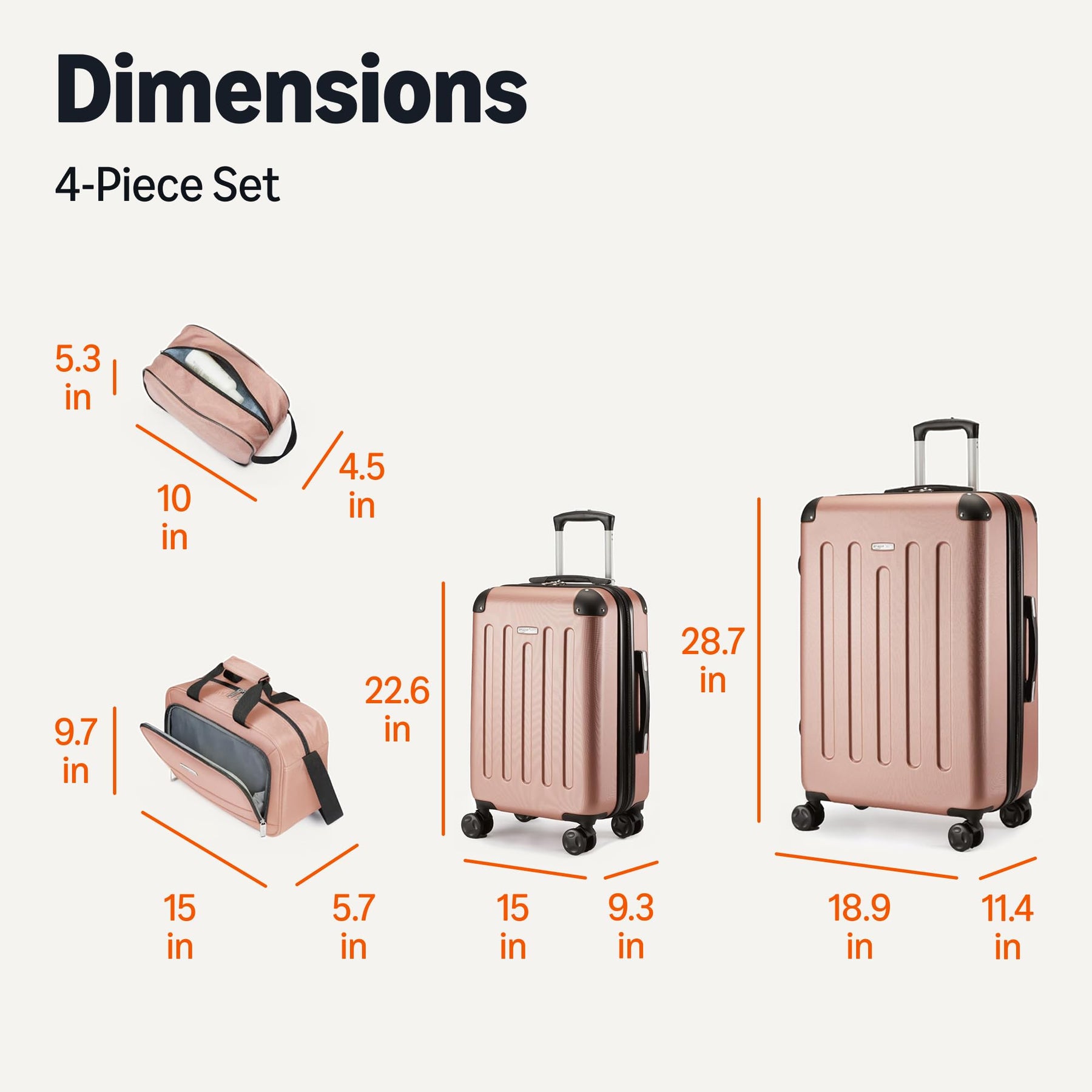 4-Piece Hardside Luggage Set – Rose Gold