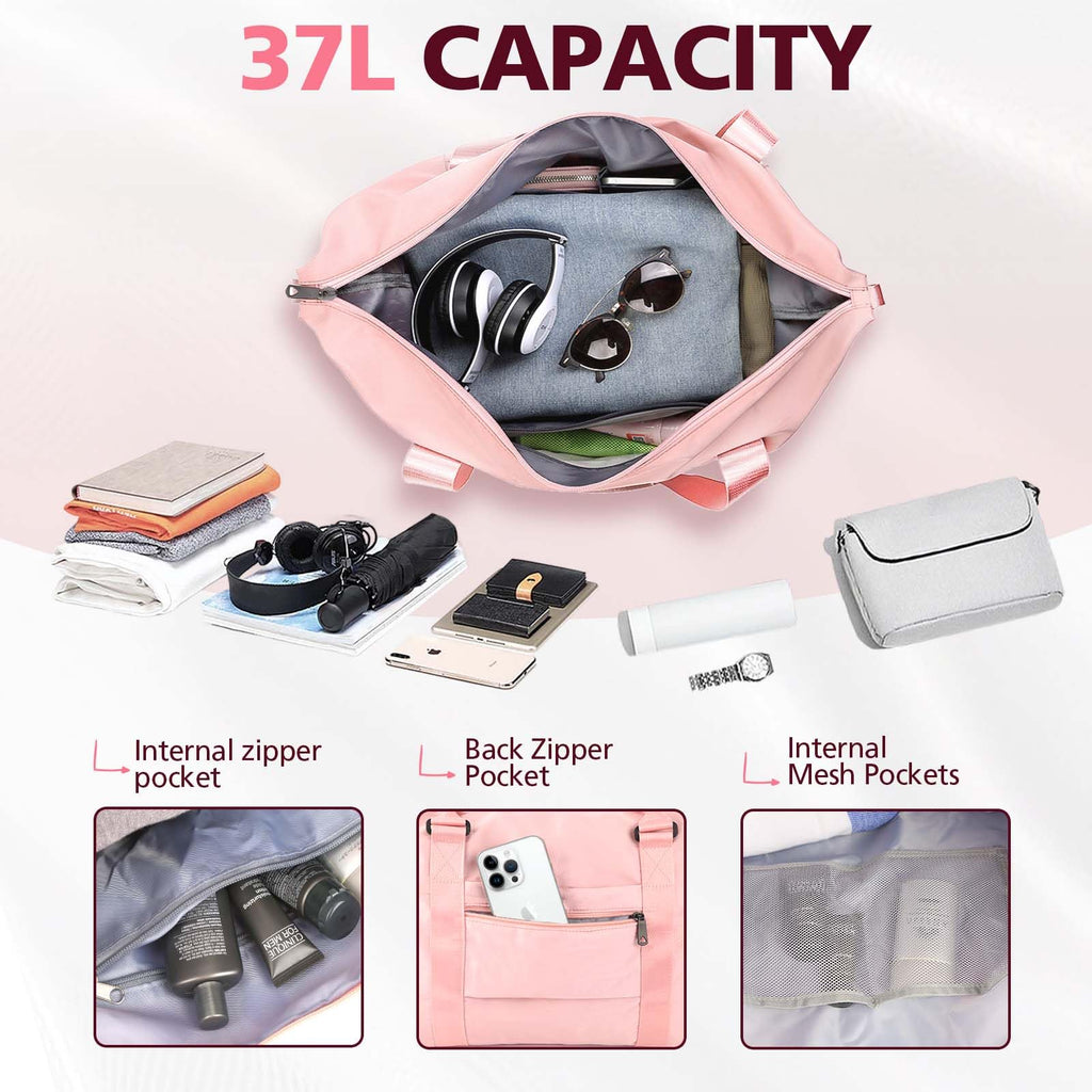Waterproof Weekender Travel Duffle Bag – Coral Pink