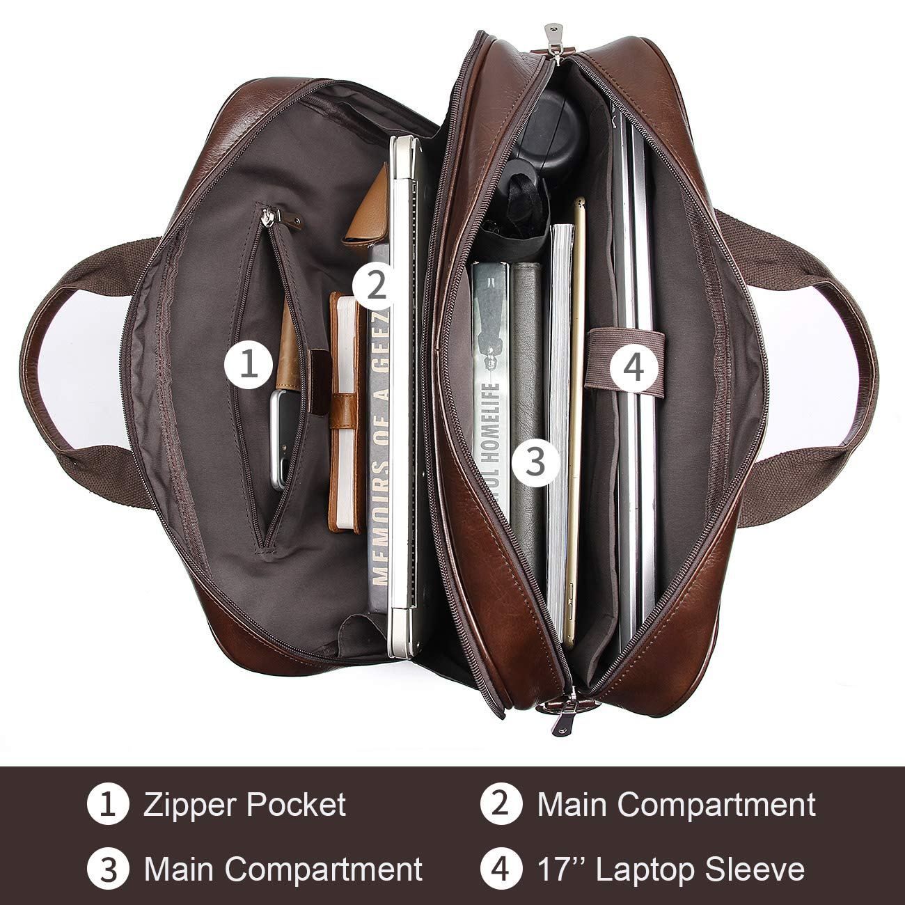 15.6" Leather Laptop Briefcase – Coffee Brown