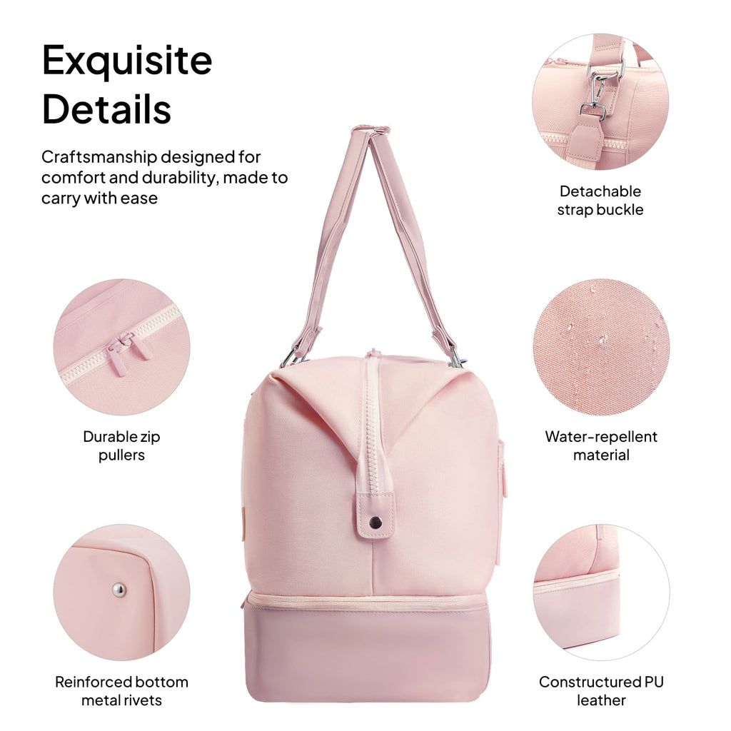 40L Travel Duffle Bag with Shoe Compartment – Pink