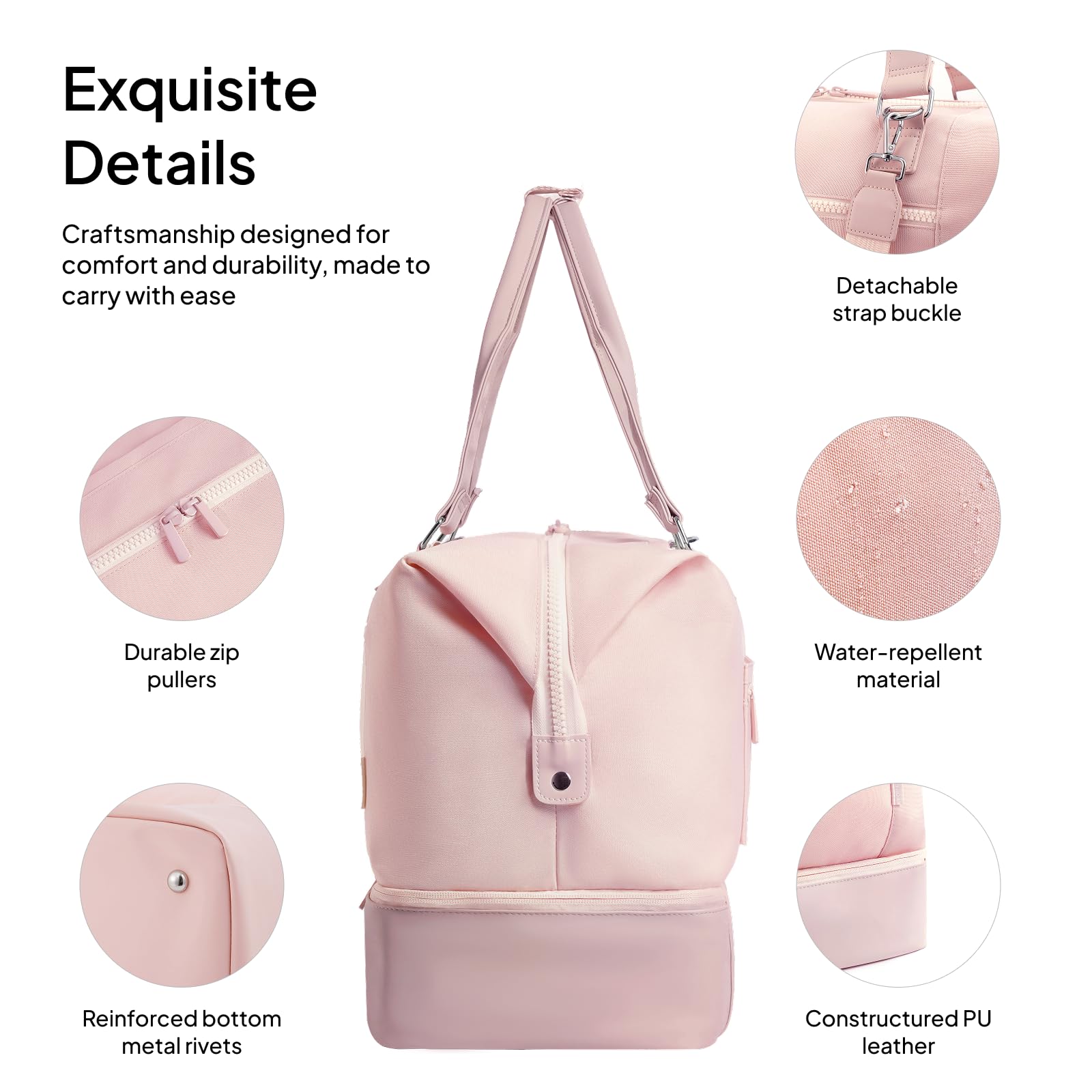 40L Travel Duffle Bag with Shoe Compartment – Pink
