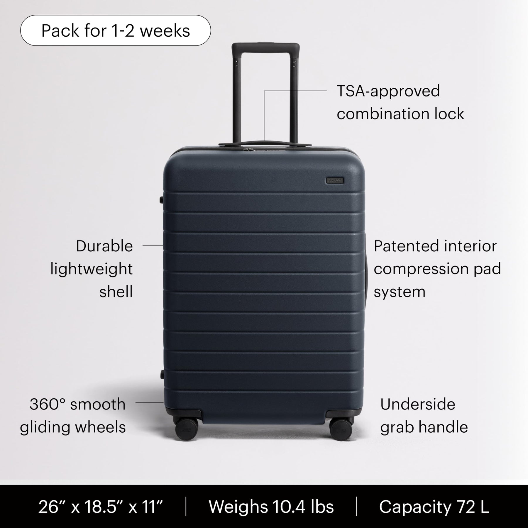 26" Hardside Checked Luggage – Navy Blue