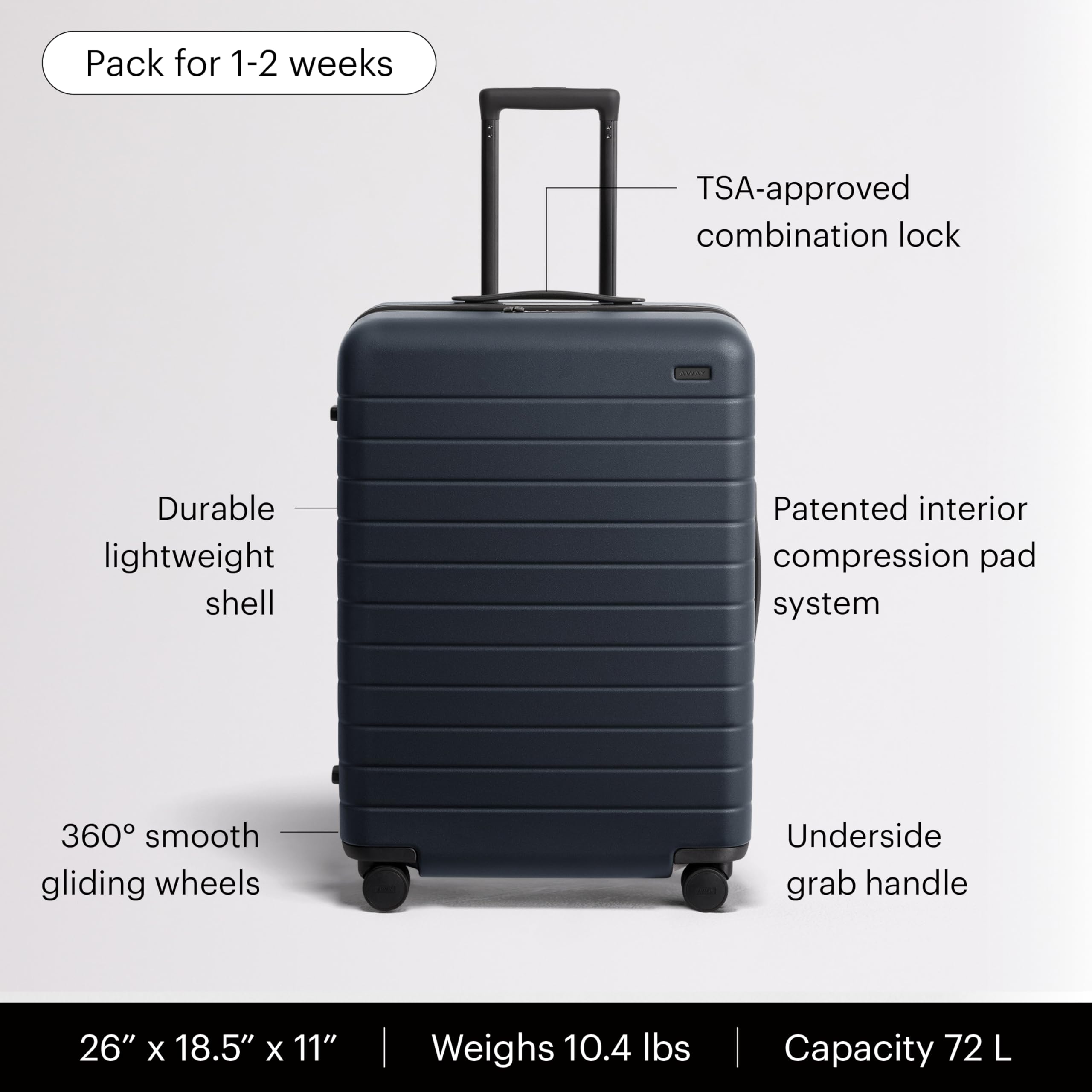 26" Hardside Checked Luggage – Navy Blue