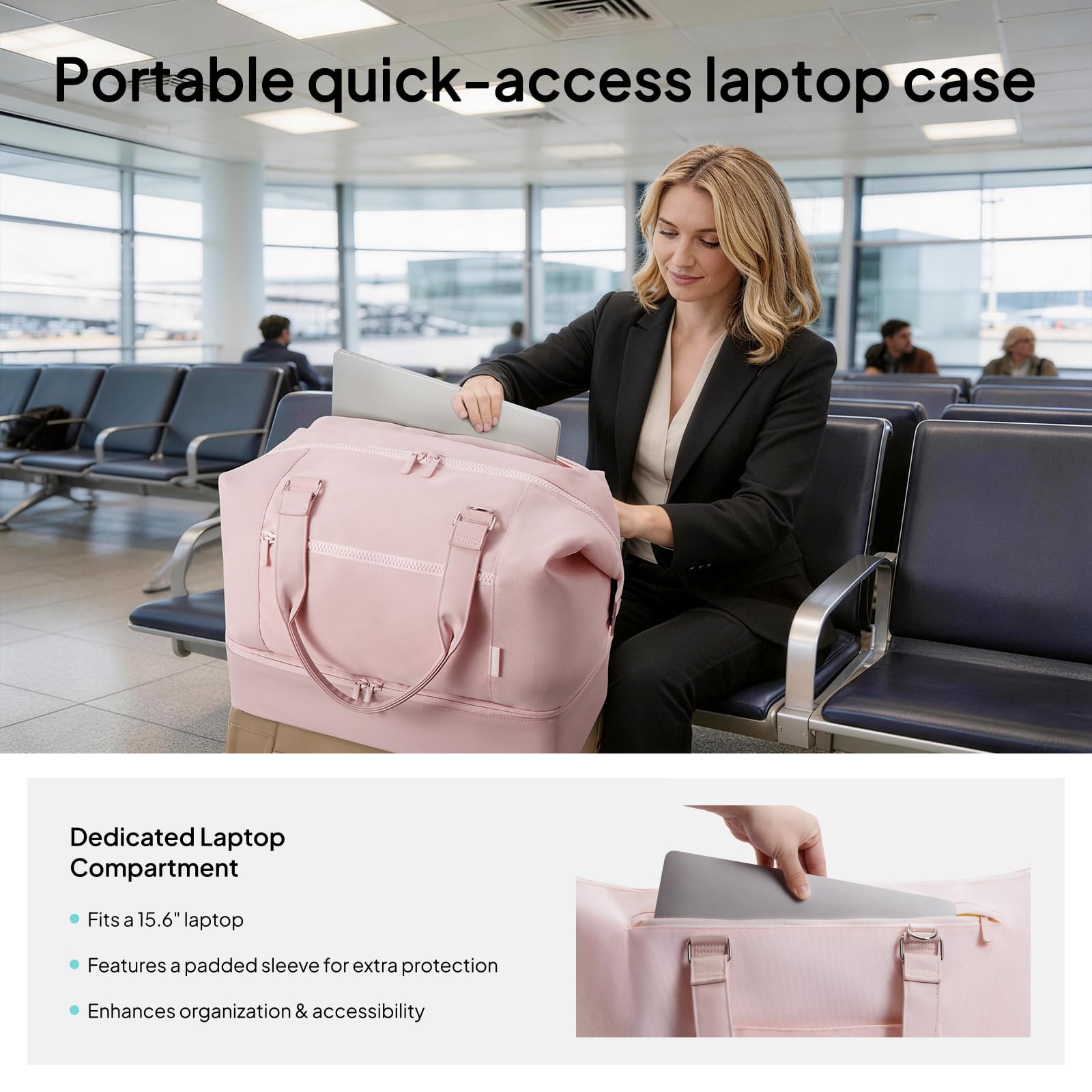 40L Travel Duffle Bag with Shoe Compartment – Pink