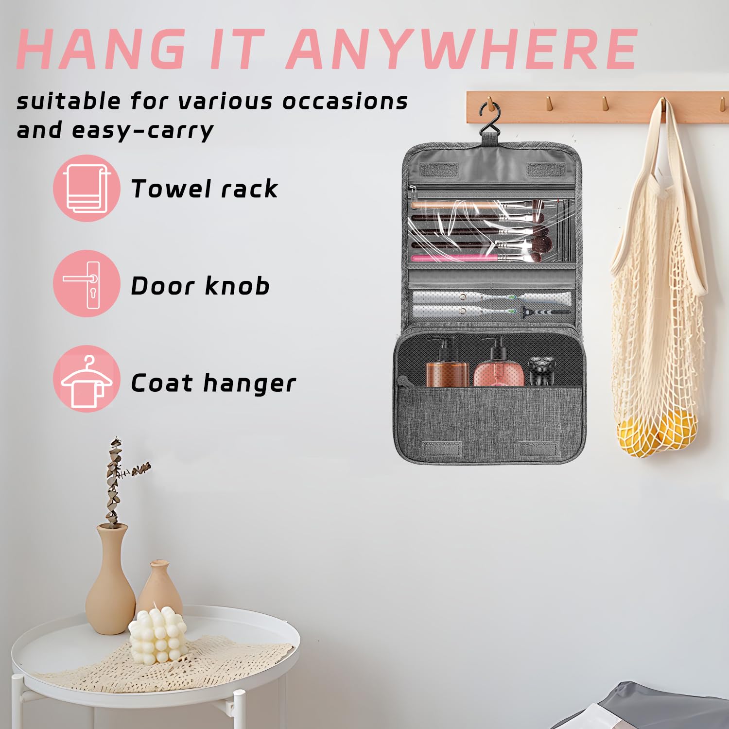 Hanging Travel Toiletry Bag – Grey
