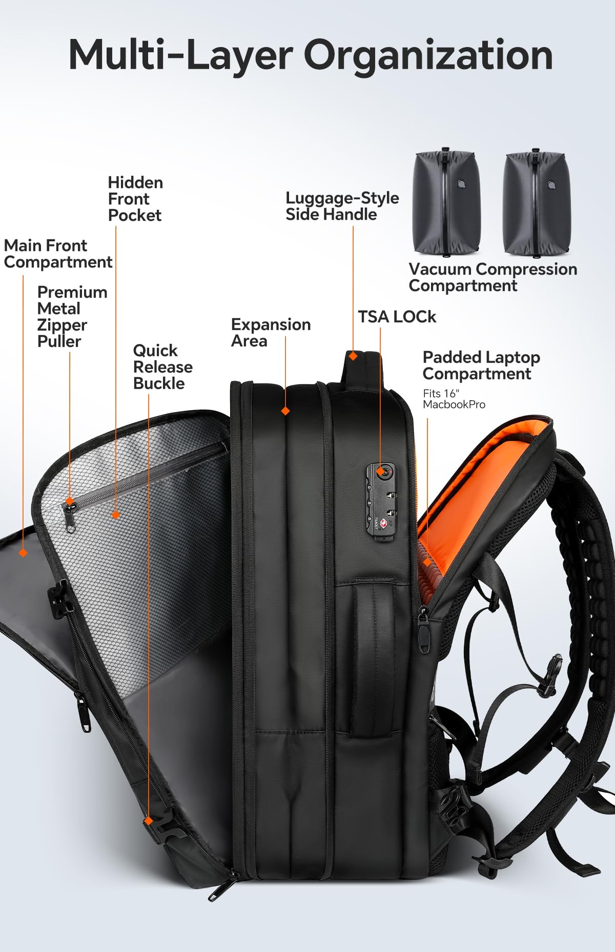 70L Expandable Vacuum Travel Backpack with TSA Lock