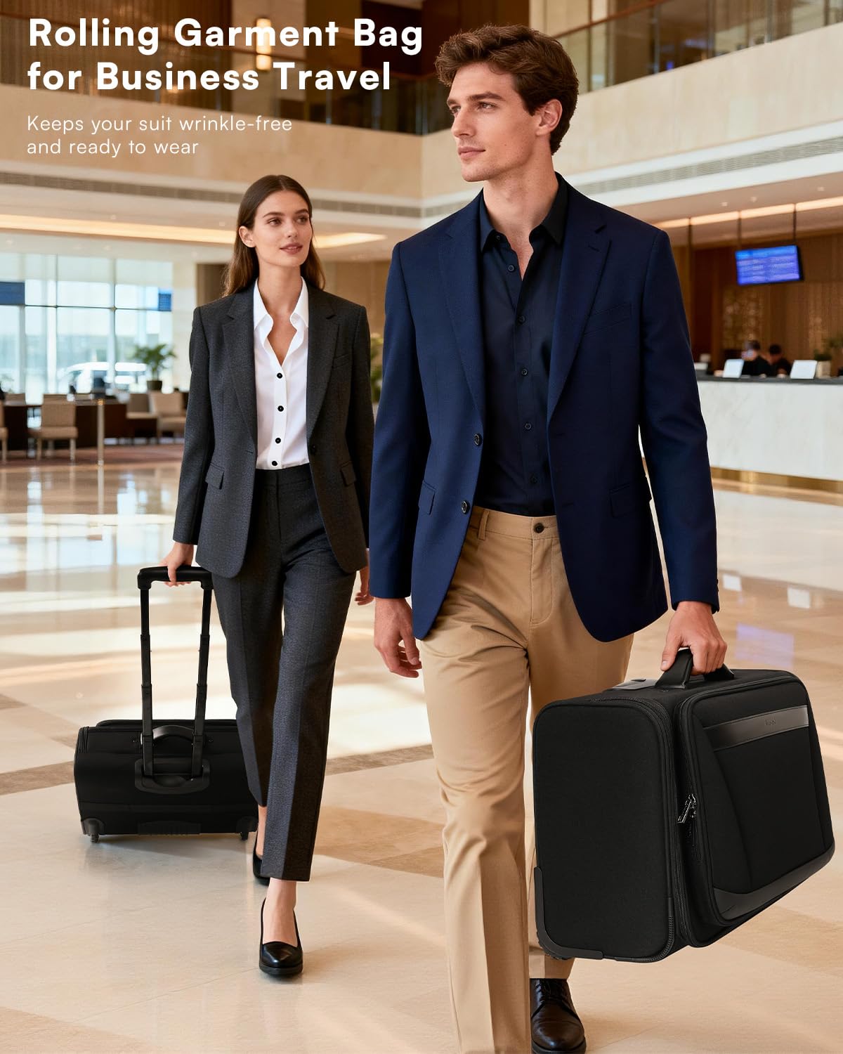 Rolling Garment Bag with Laptop Compartment – Black