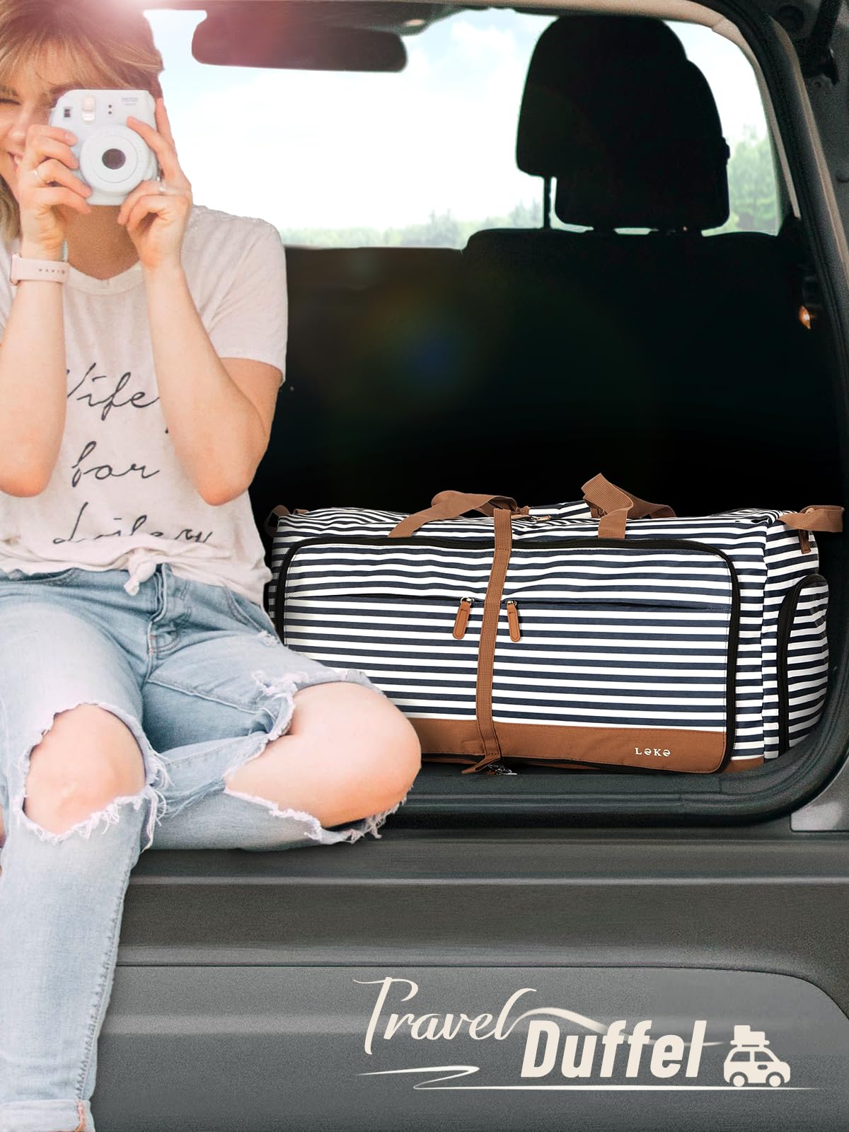 80L Foldable Travel Duffle Bag with Shoe Compartment