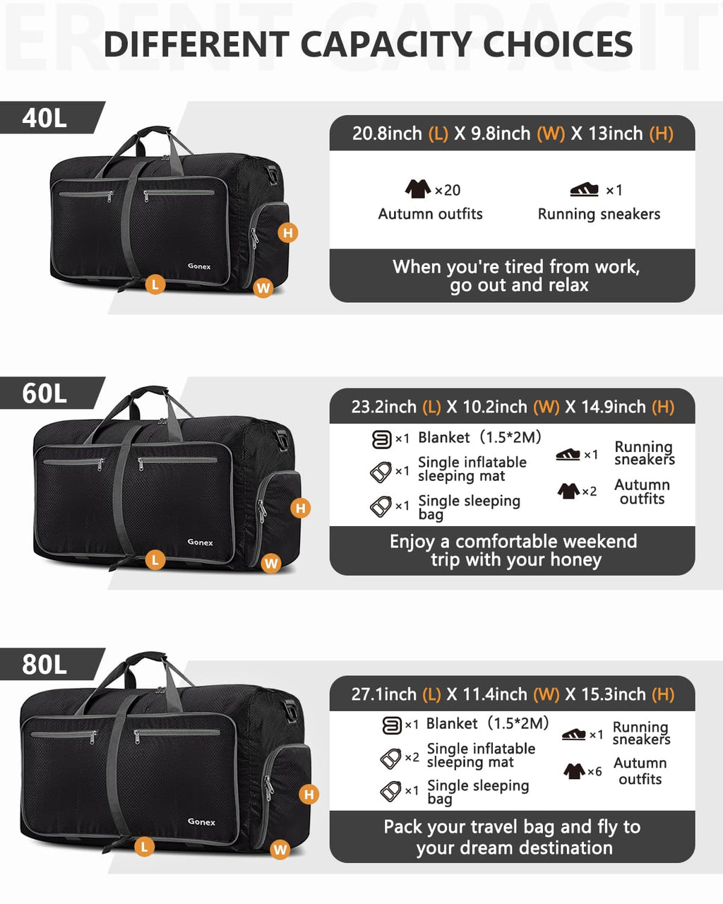 100L Foldable Travel Duffle Bag with Shoe Compartment – Black