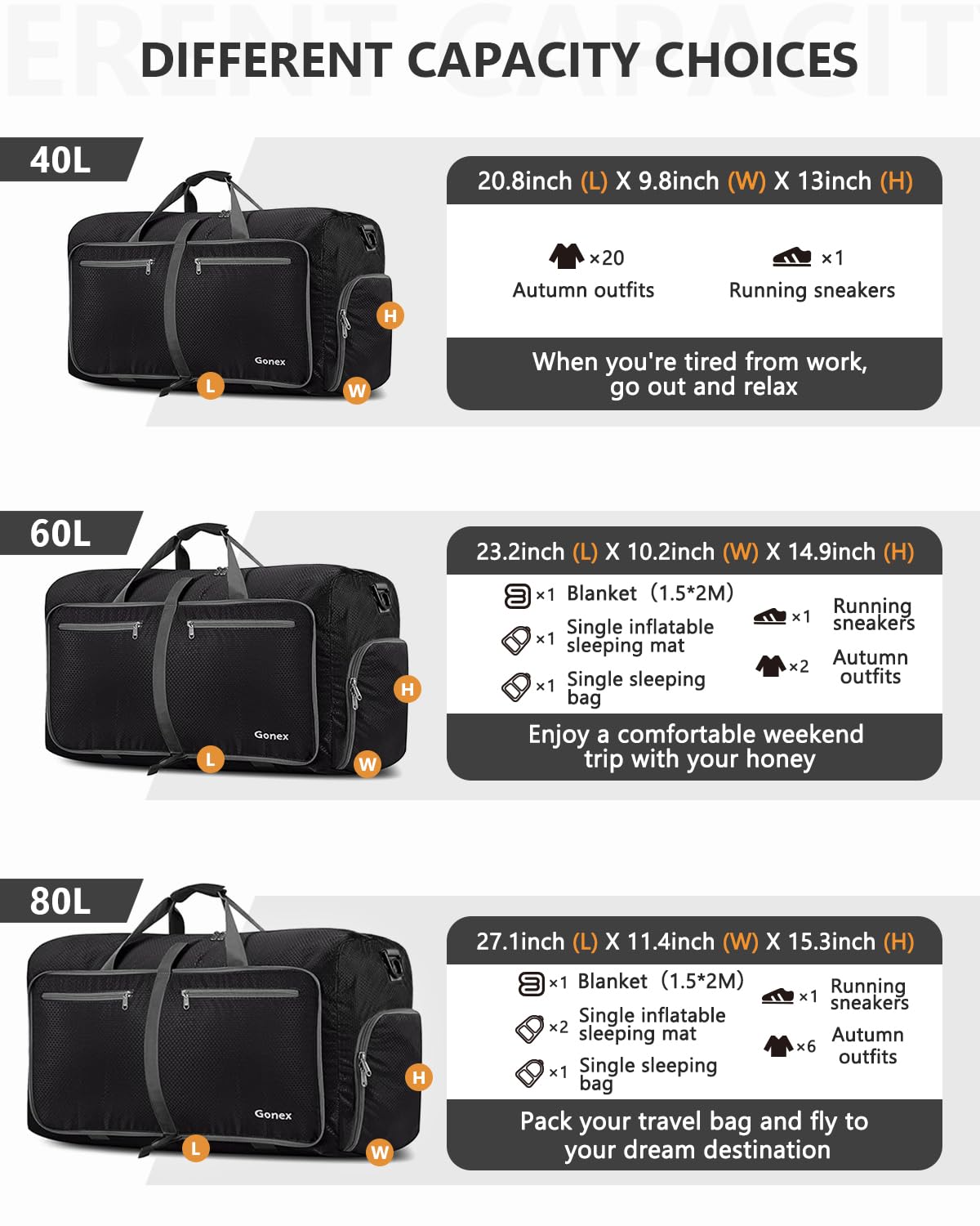100L Foldable Travel Duffle Bag with Shoe Compartment – Black