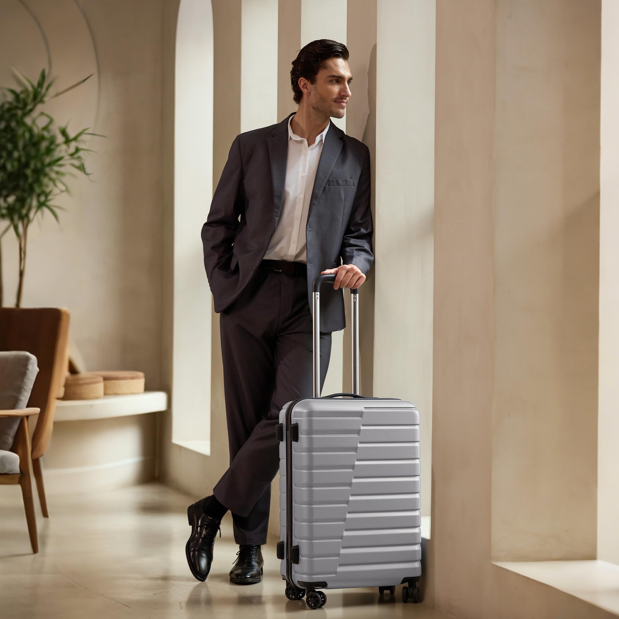 24" Hardside Checked Luggage with TSA Lock – Silver