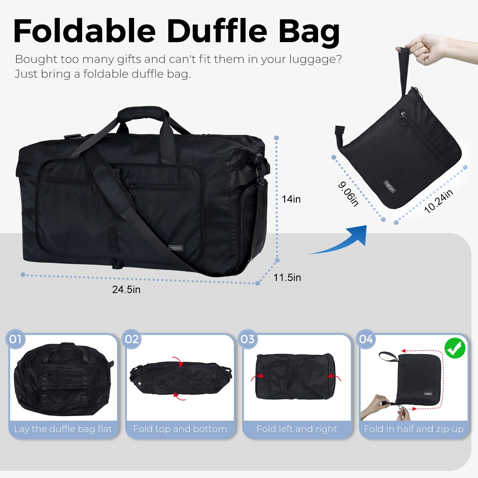 65L Foldable Travel Duffle Bag – Black