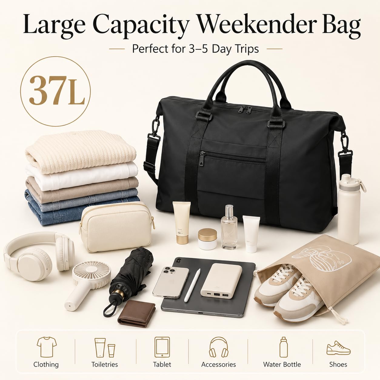 Weekender Travel Duffle Bag – Black