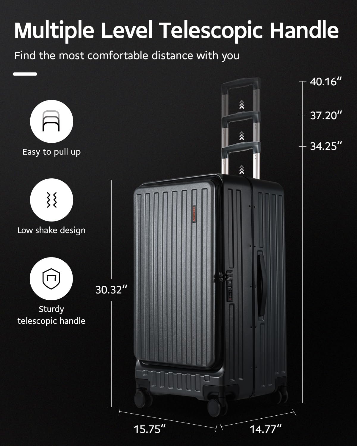 CENSIEN 29 Inc Checked Luggage, Trunk Luggage with Spinner Wheels, Lightweight ABS+PC Hard Shell Large Suitcase with Aluminum Frame, Top Opening, TSA Lock (Dark Black, 1PC)