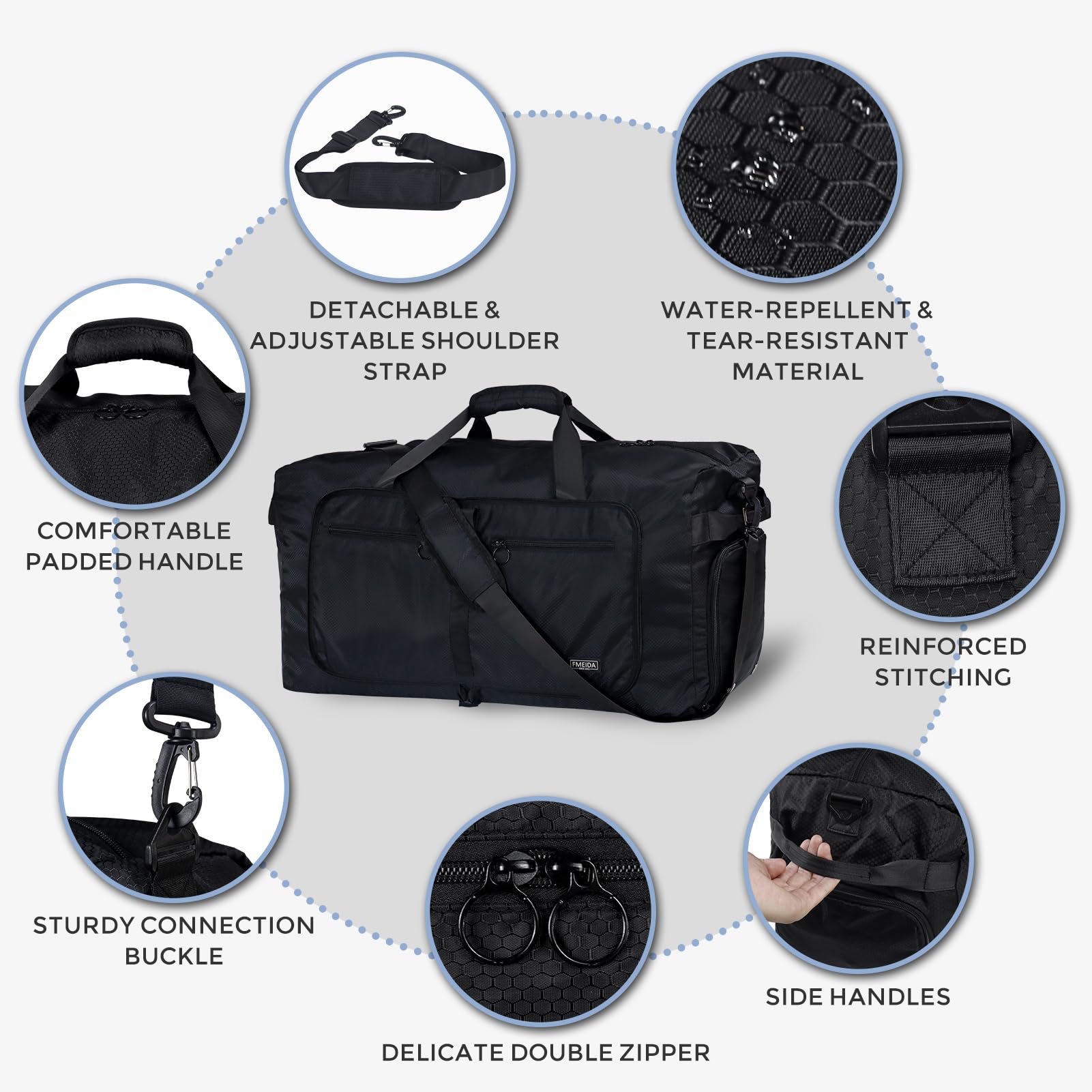 65L Foldable Travel Duffle Bag – Black
