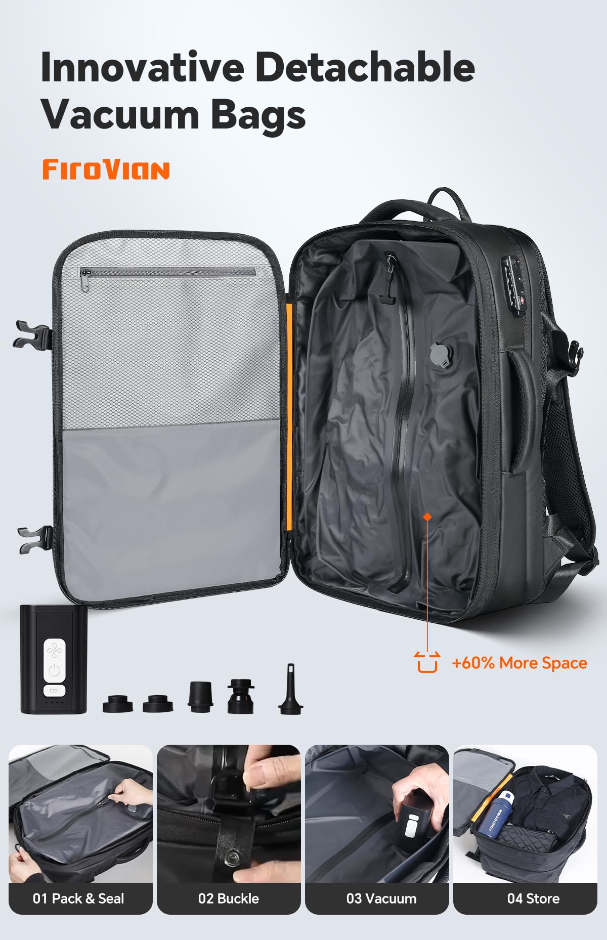 70L Expandable Vacuum Travel Backpack with TSA Lock