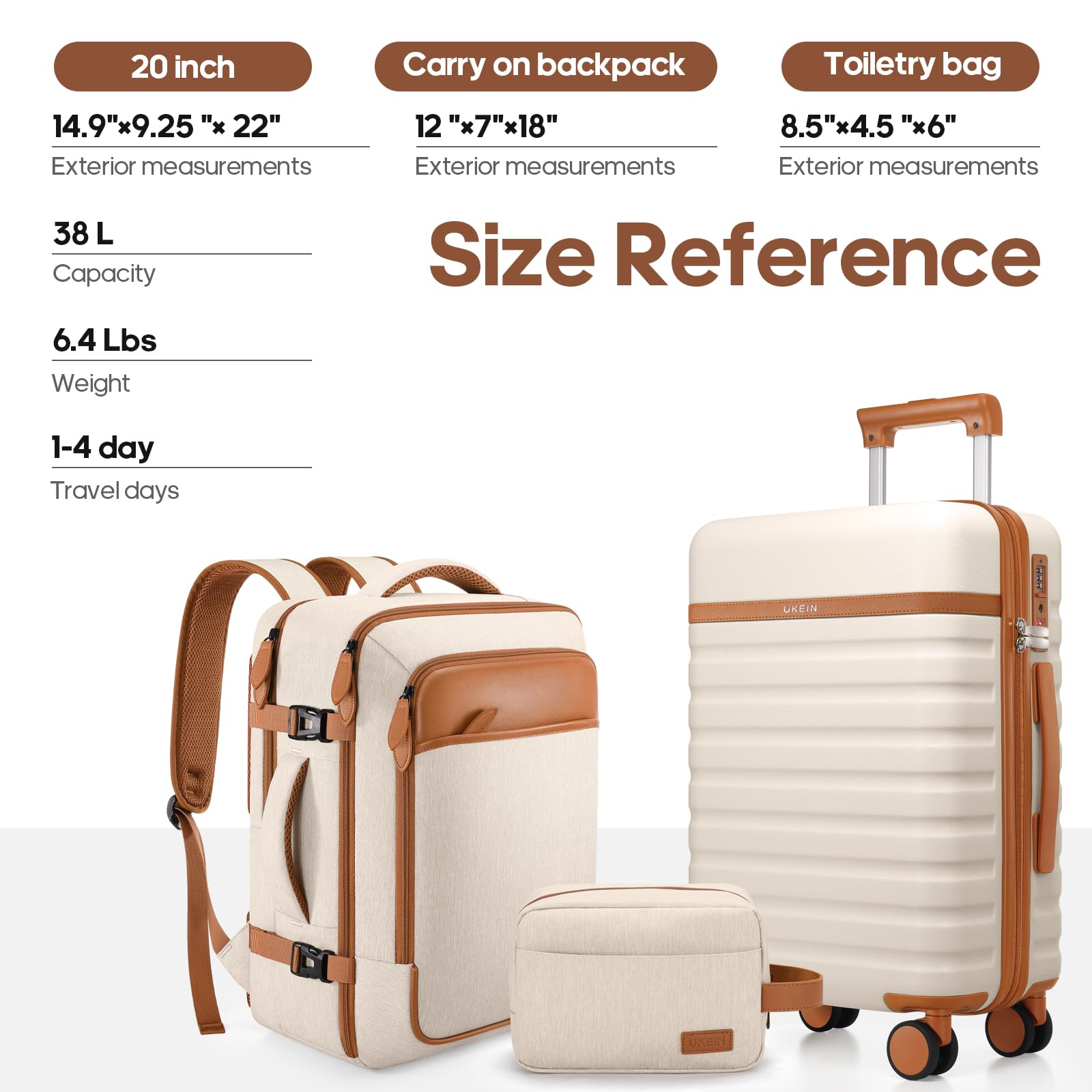 3-Piece Hardside Luggage Set – Beige