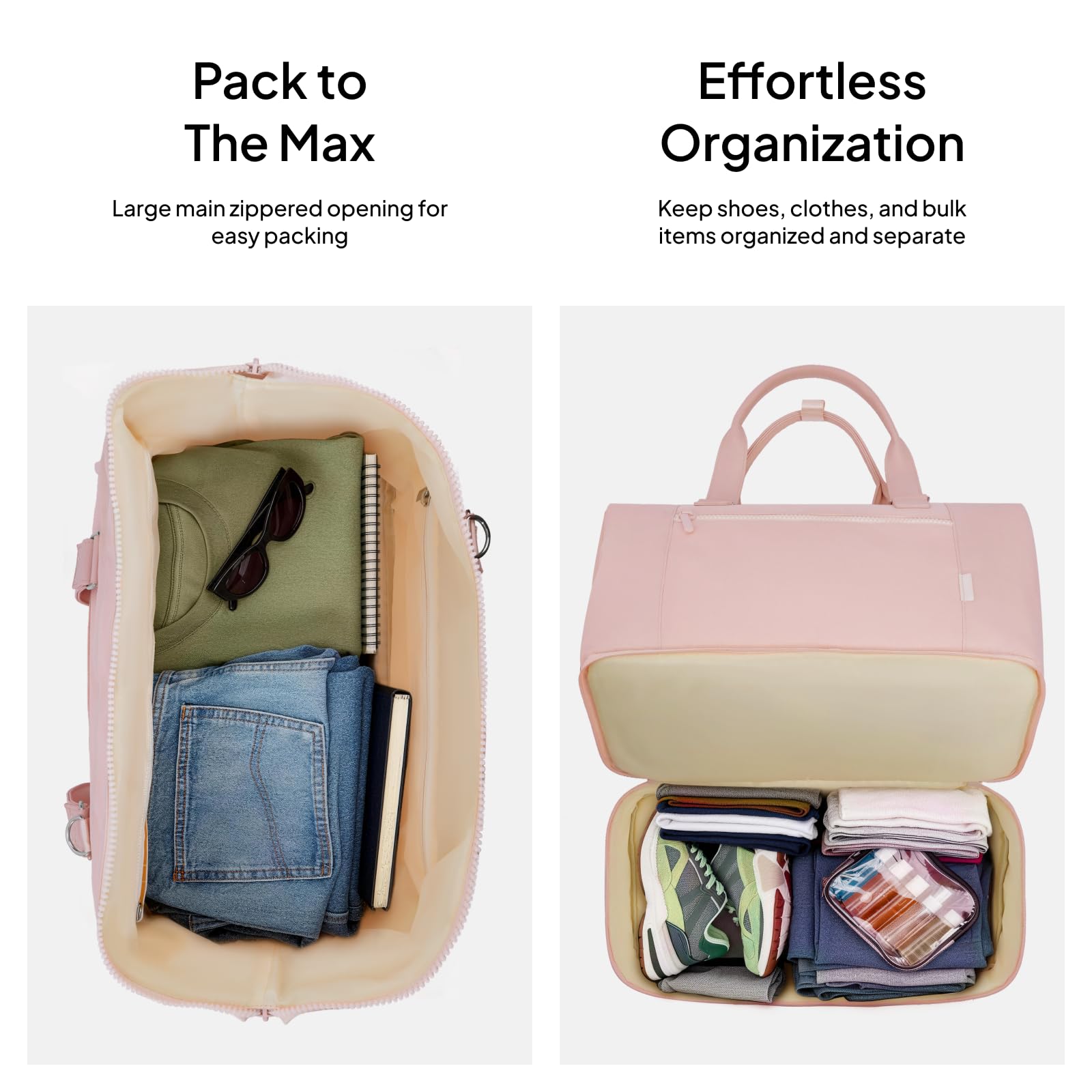 40L Travel Duffle Bag with Shoe Compartment – Pink
