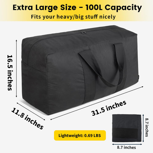 100L Foldable Travel Duffle Bag – Black