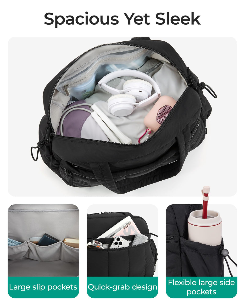 Water-Resistant Travel Duffle Bag – Black