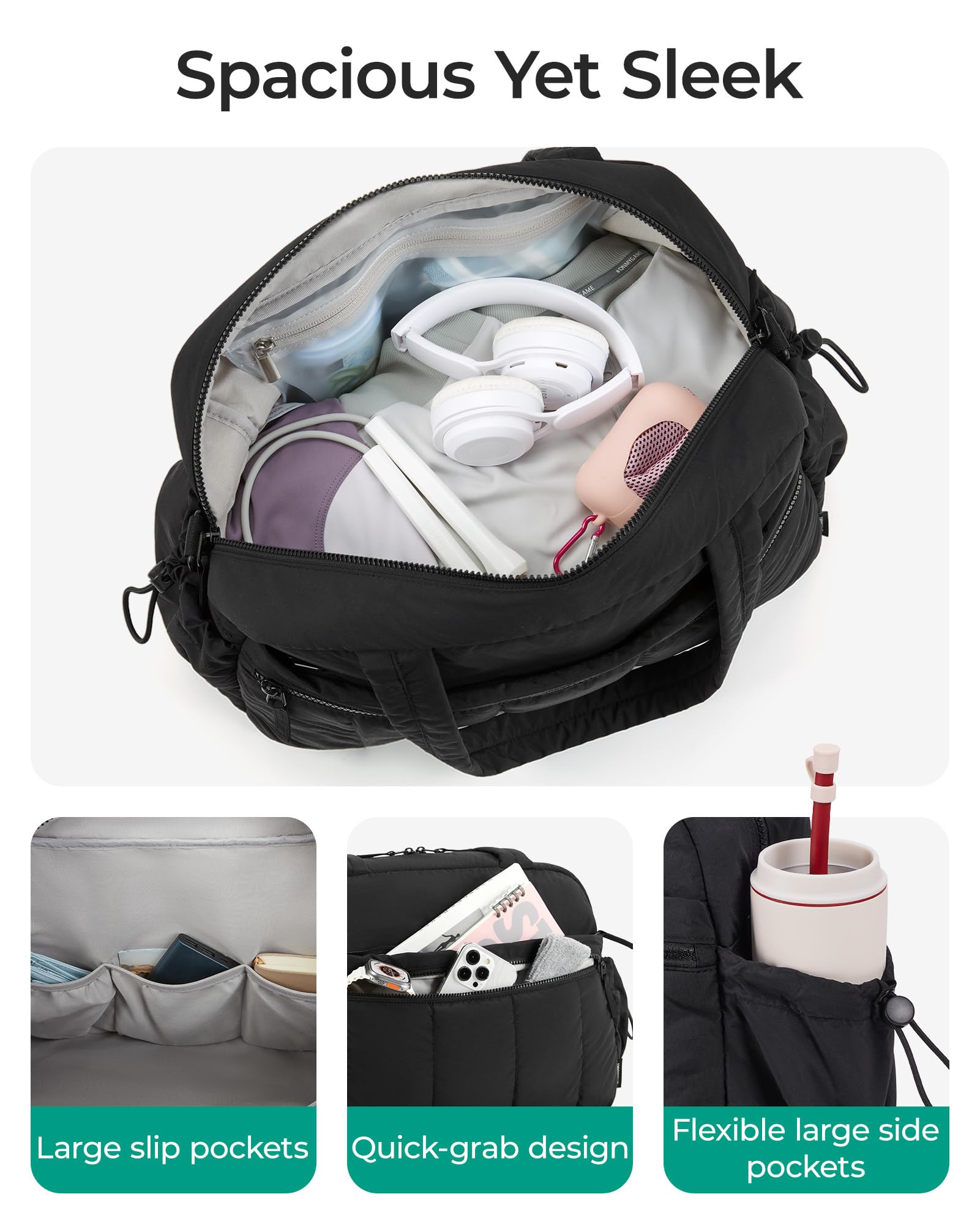 Water-Resistant Travel Duffle Bag – Black