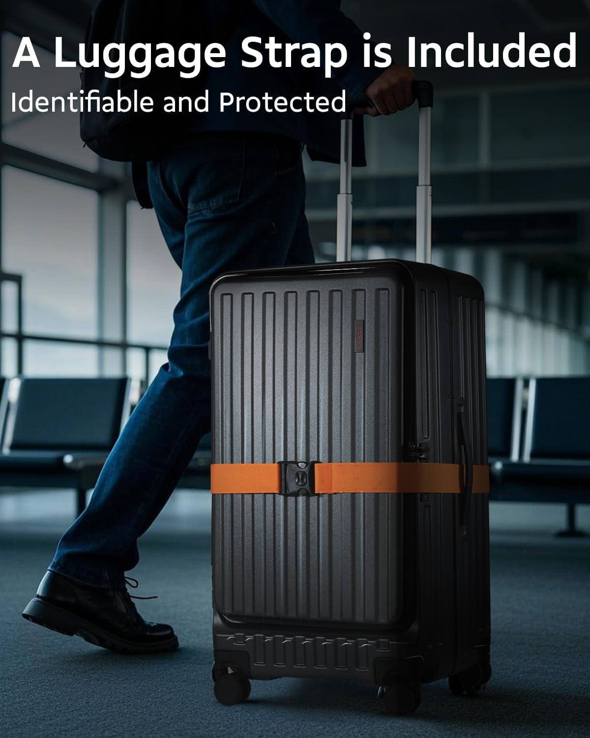 CENSIEN 29 Inc Checked Luggage, Trunk Luggage with Spinner Wheels, Lightweight ABS+PC Hard Shell Large Suitcase with Aluminum Frame, Top Opening, TSA Lock (Dark Black, 1PC)
