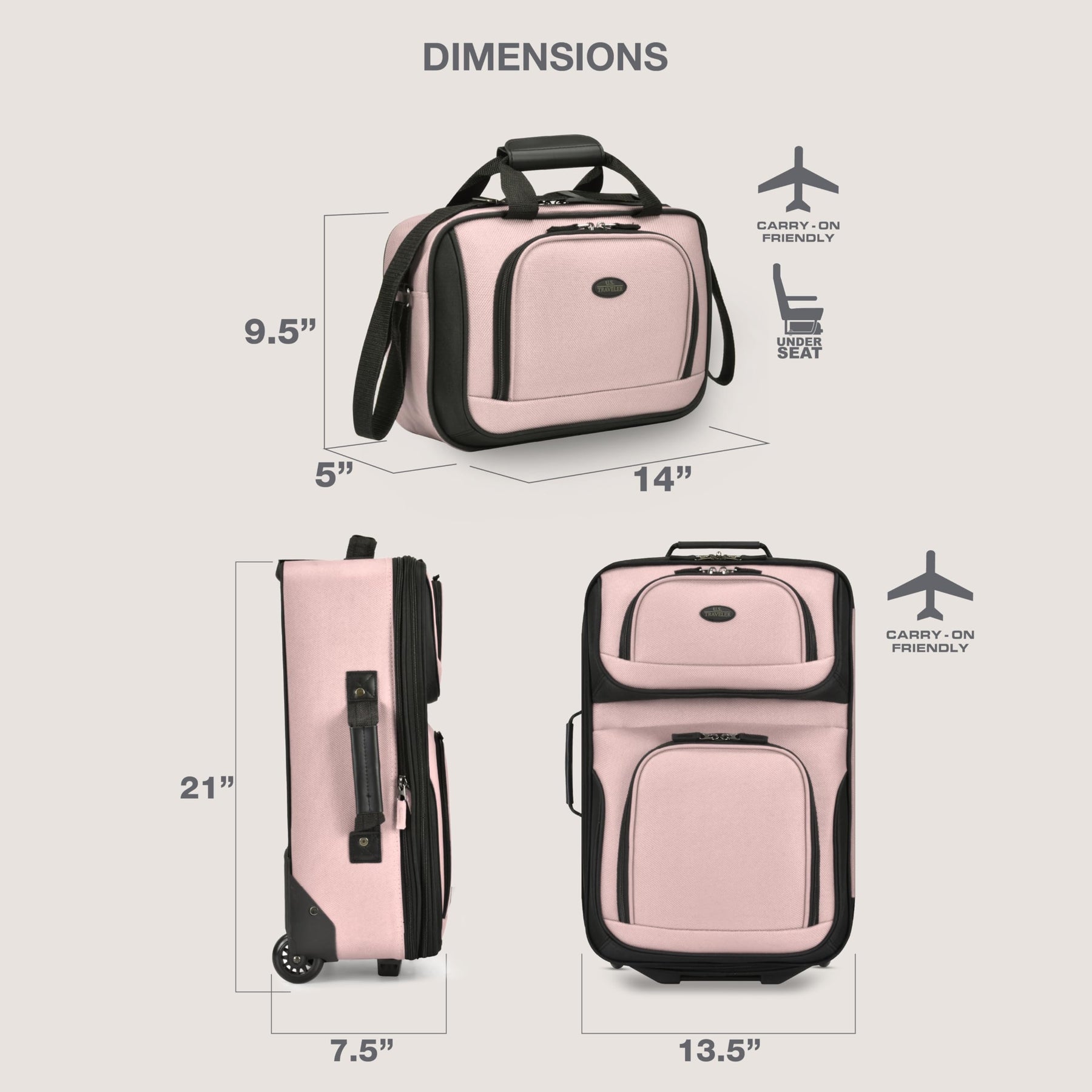 2-Piece Softside Carry-On Luggage Set – Pink