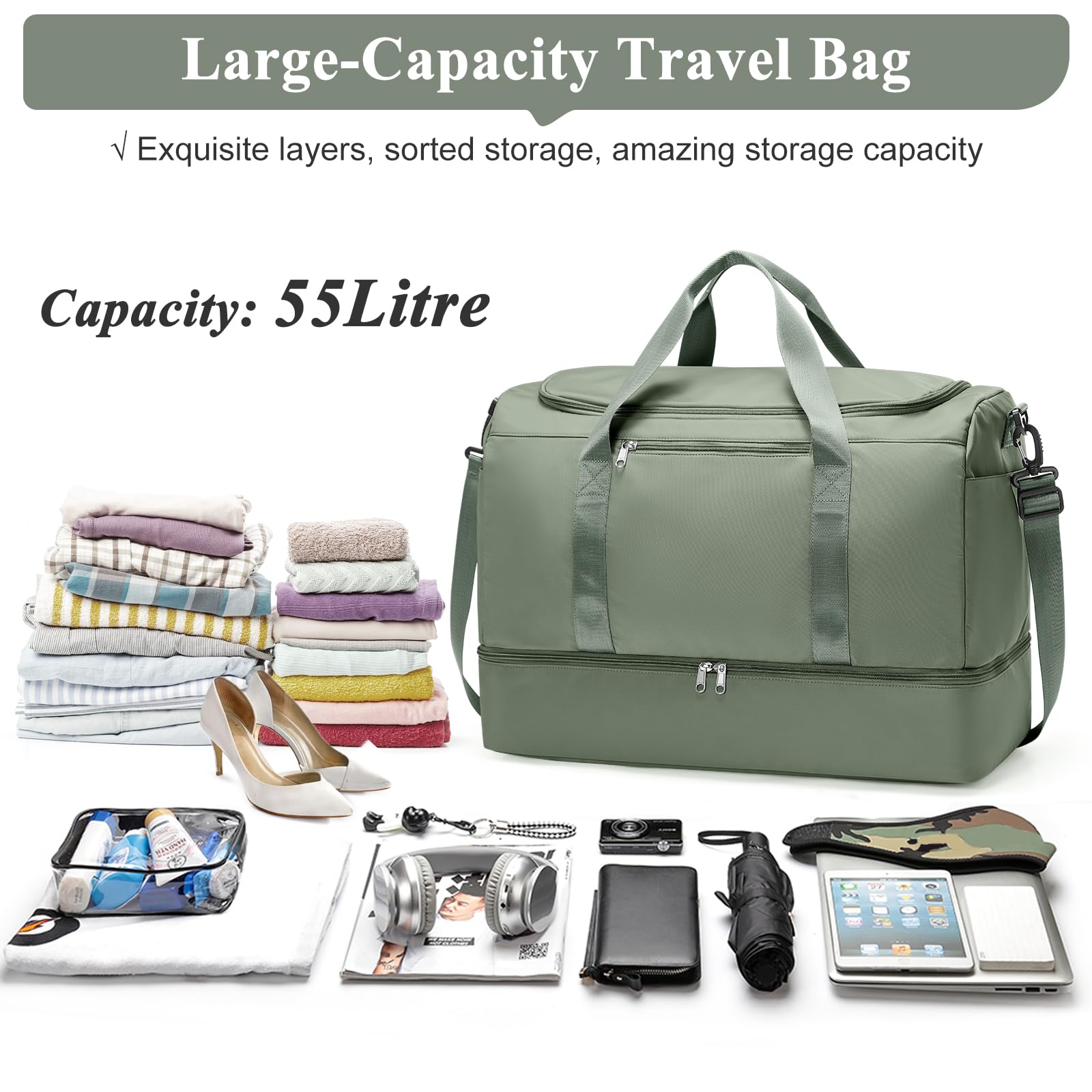 Travel Duffle Bag with Shoe Compartment
