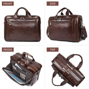 15.6" Leather Laptop Briefcase – Coffee Brown