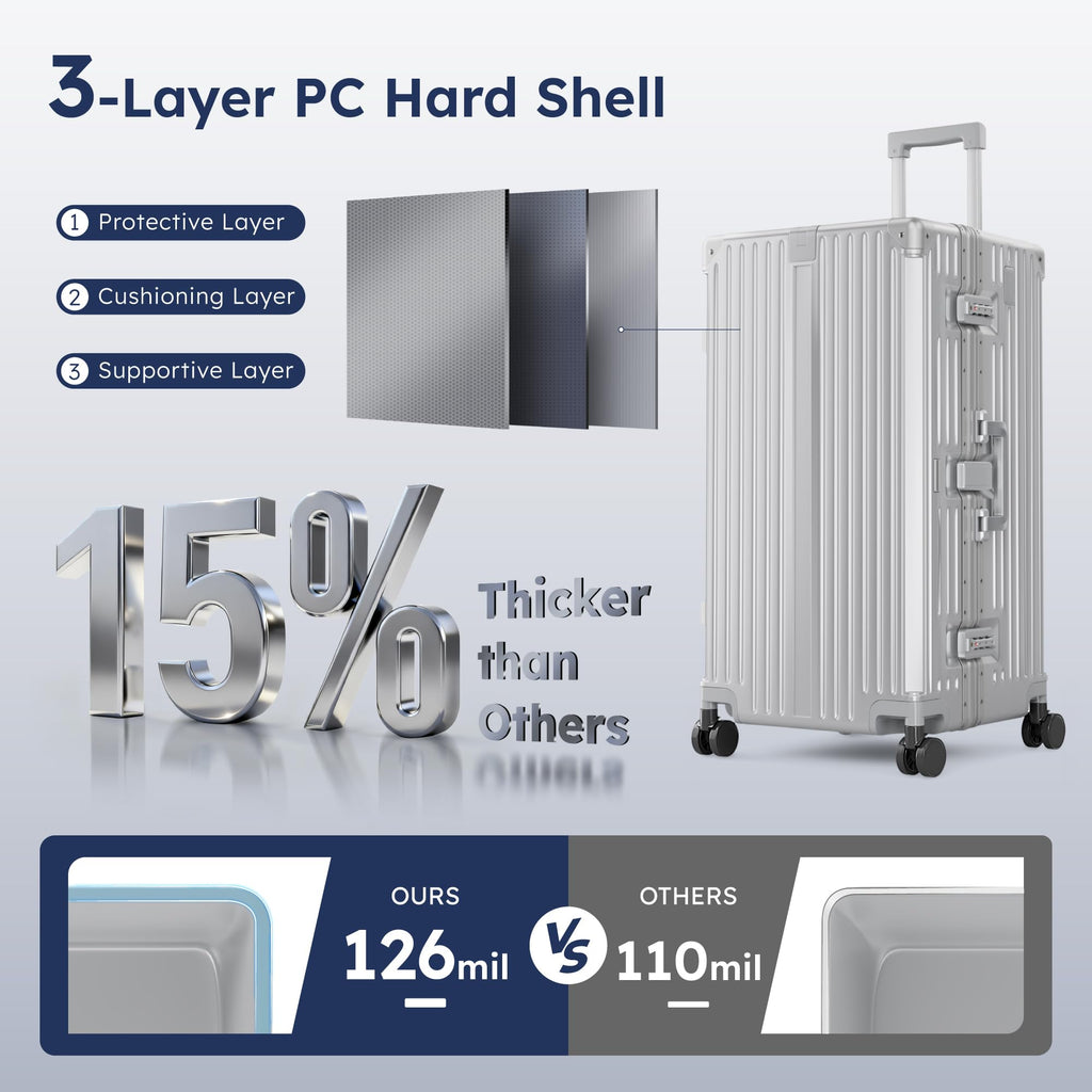 28" Aluminum Frame Trunk Luggage – Silver