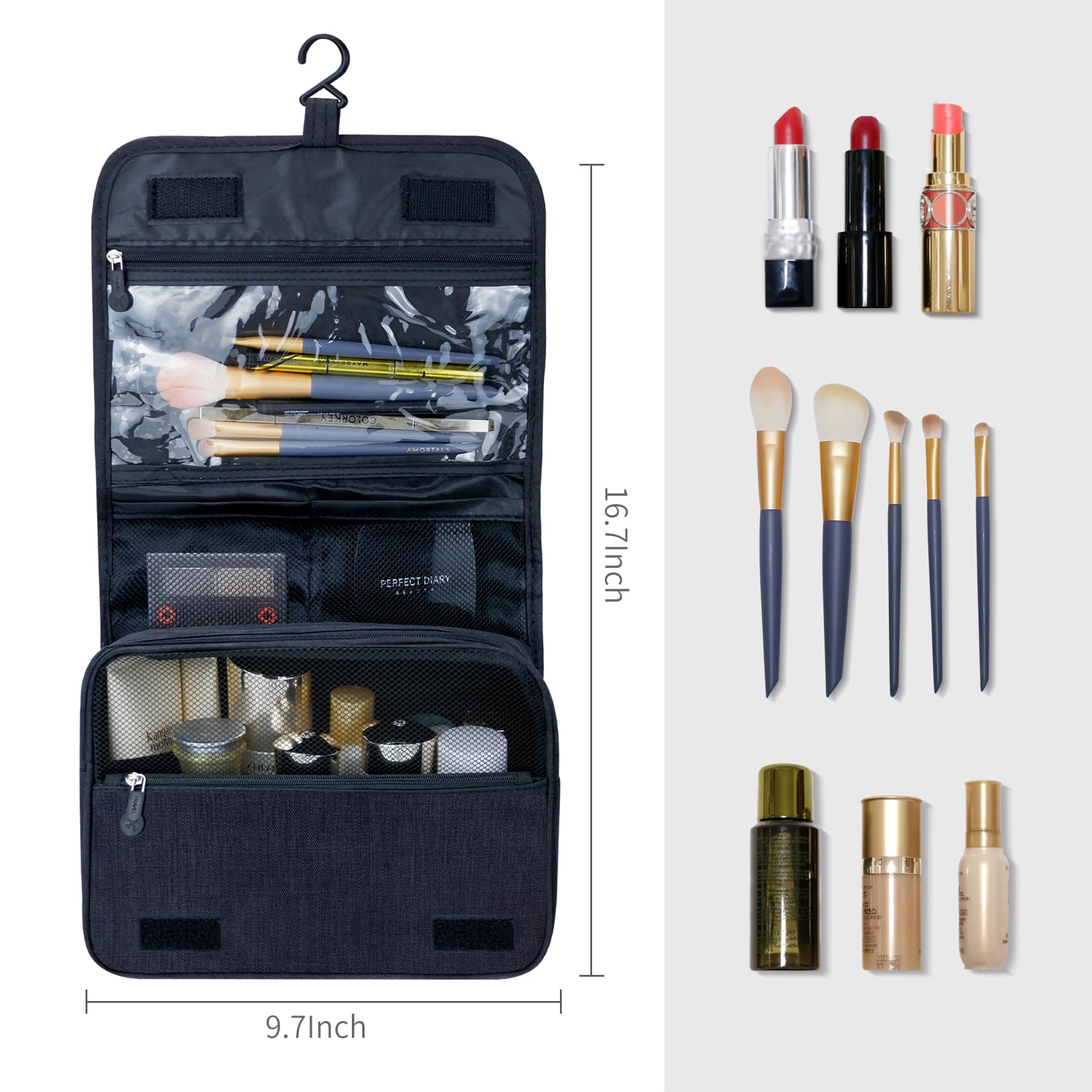 Large Hanging Travel Toiletry Bag – Black