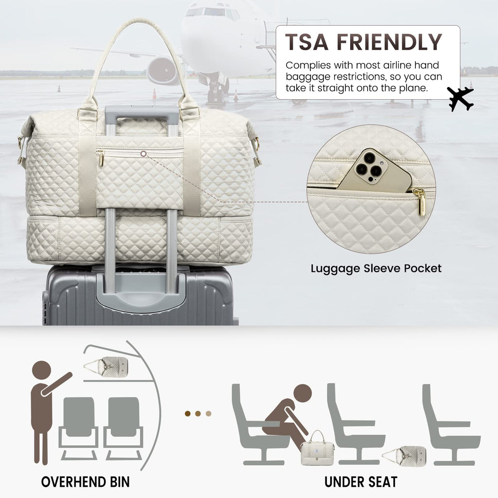 Weekender Travel Duffle Bag with Shoe Compartment – Beige