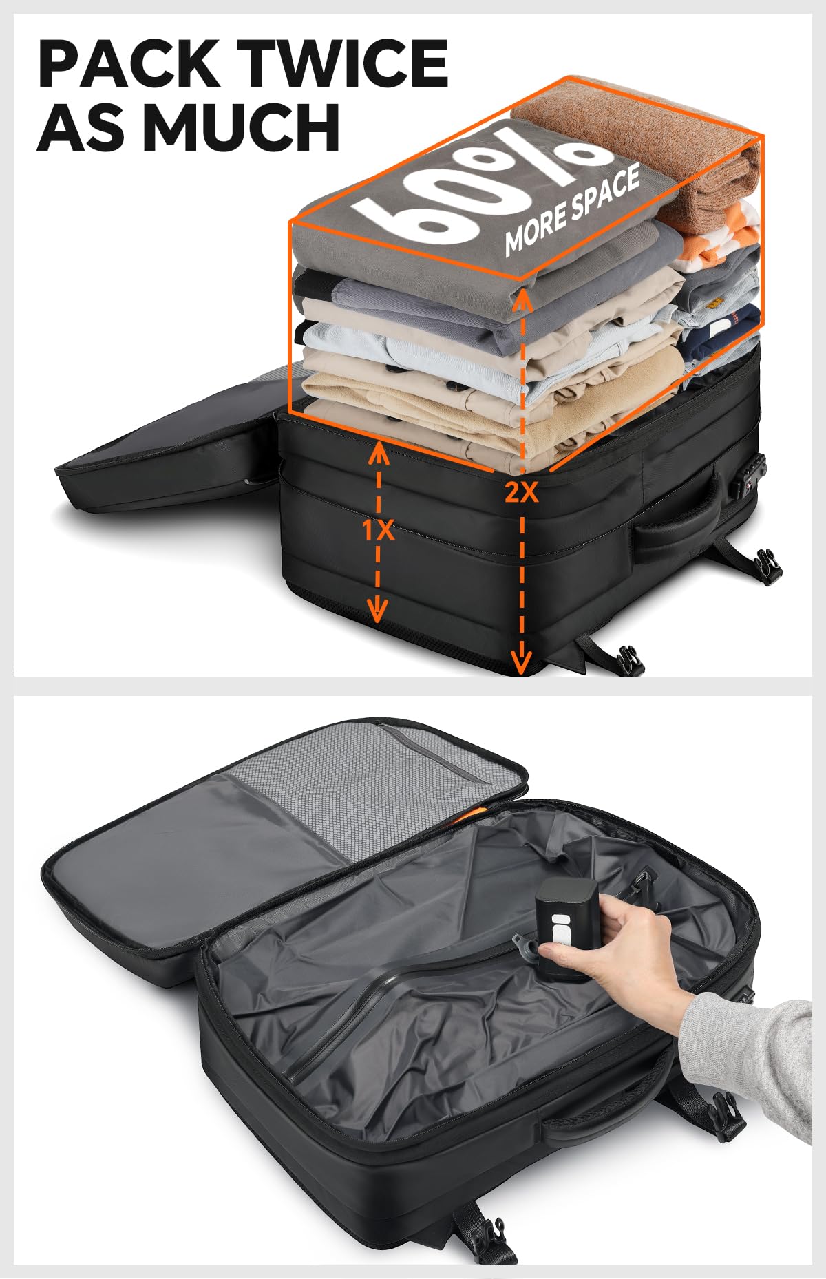 70L Expandable Vacuum Travel Backpack with TSA Lock