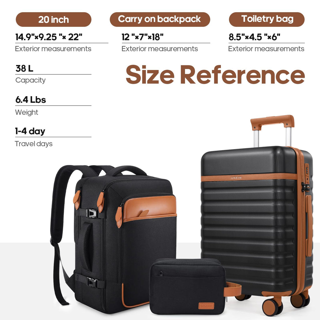 3-Piece Carry-On Luggage Set – Black