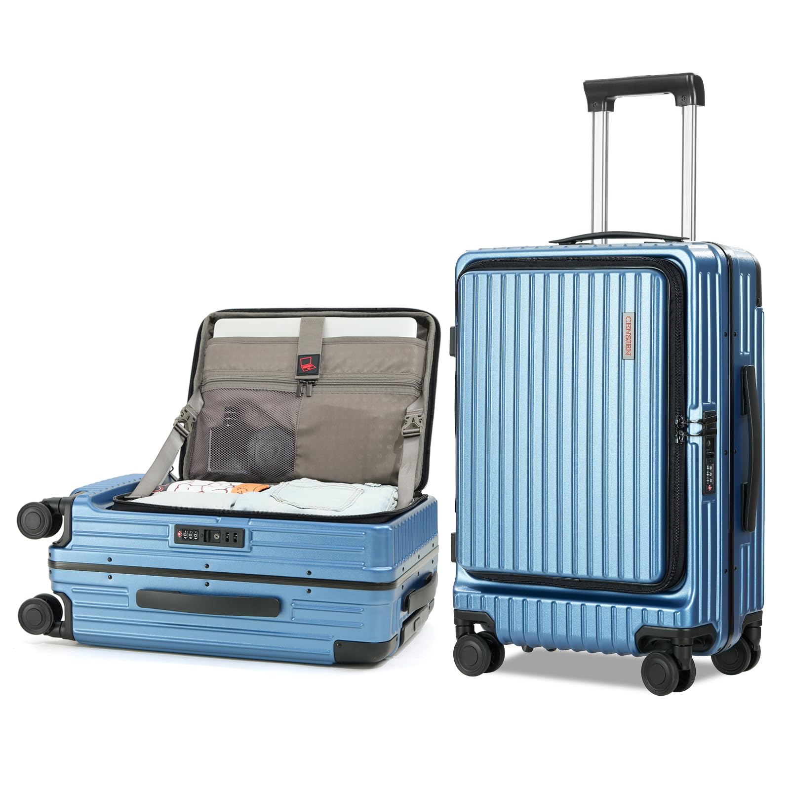 CENSIEN 29 Inc Checked Luggage, Trunk Luggage with Spinner Wheels, Lightweight ABS+PC Hard Shell Large Suitcase with Aluminum Frame, Top Opening, TSA Lock (Dark Black, 1PC)
