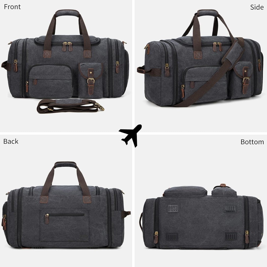 60L Expandable Canvas Travel Duffle Bag – Dark Gray