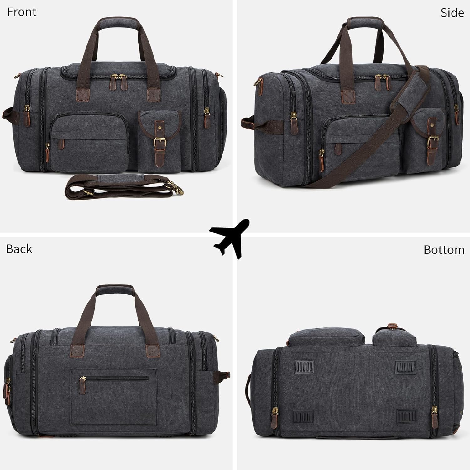 60L Expandable Canvas Travel Duffle Bag – Dark Gray