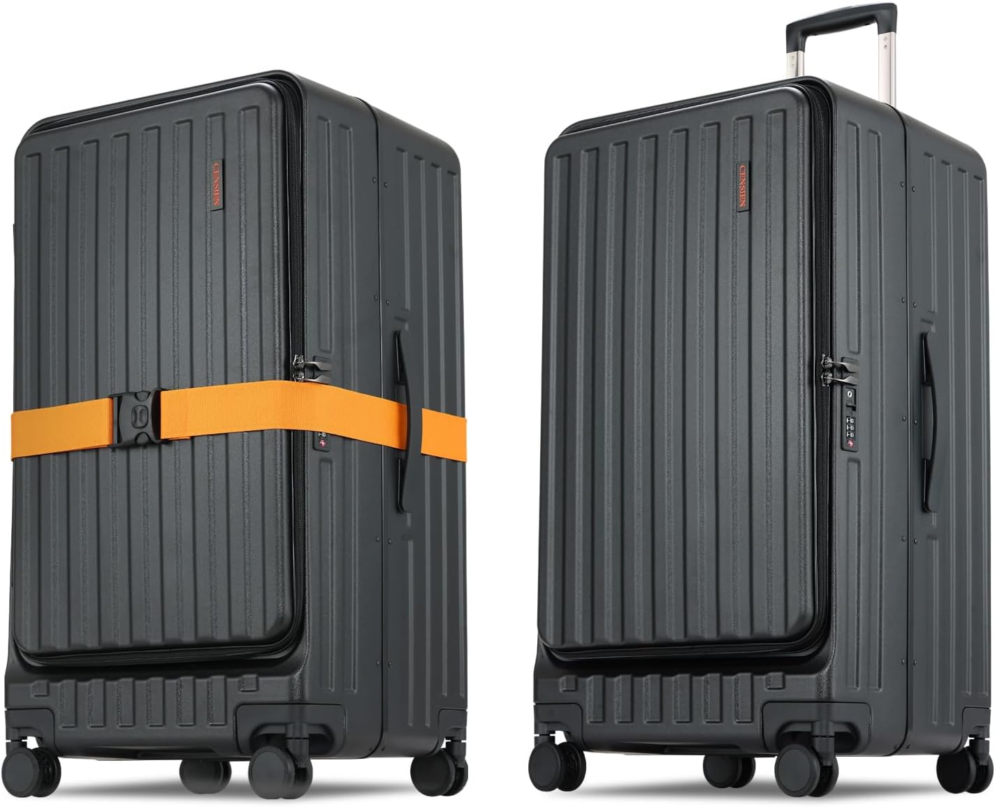 CENSIEN 29 Inc Checked Luggage, Trunk Luggage with Spinner Wheels, Lightweight ABS+PC Hard Shell Large Suitcase with Aluminum Frame, Top Opening, TSA Lock (Dark Black, 1PC)