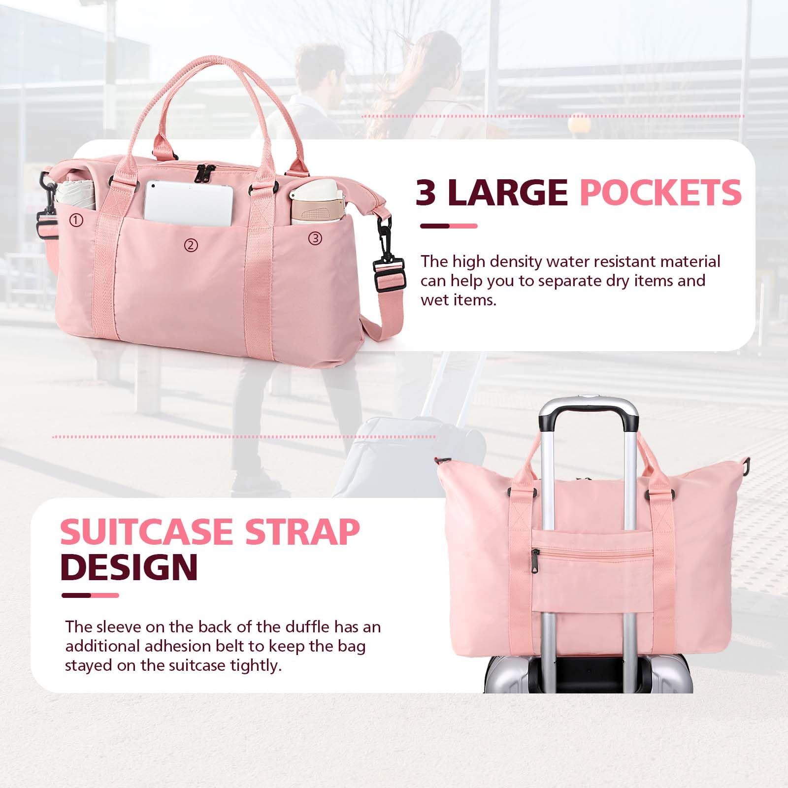 Waterproof Weekender Travel Duffle Bag – Coral Pink